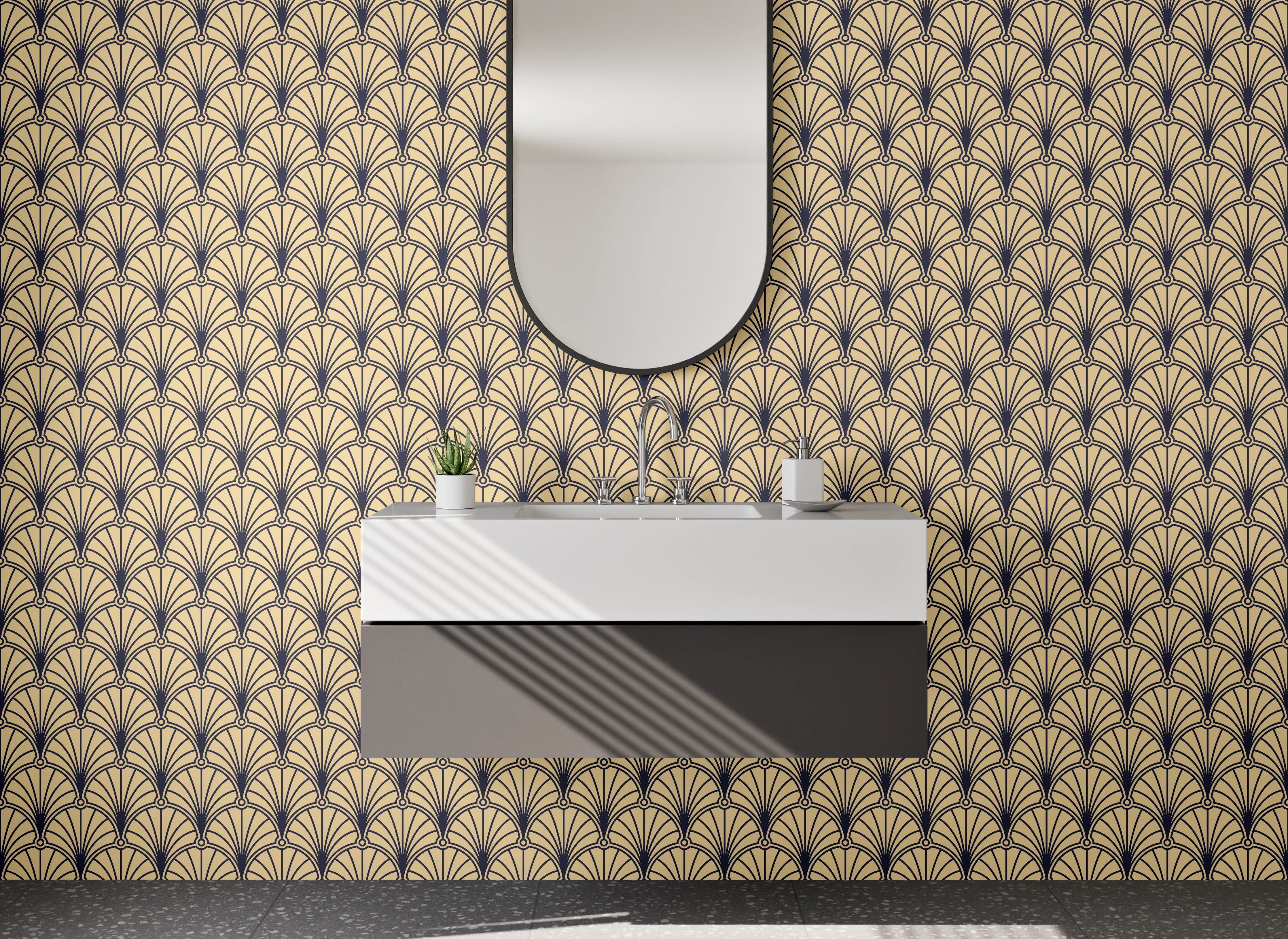 Waschbecken-Rückwand - Art déco Muster beige braun Wanddeko