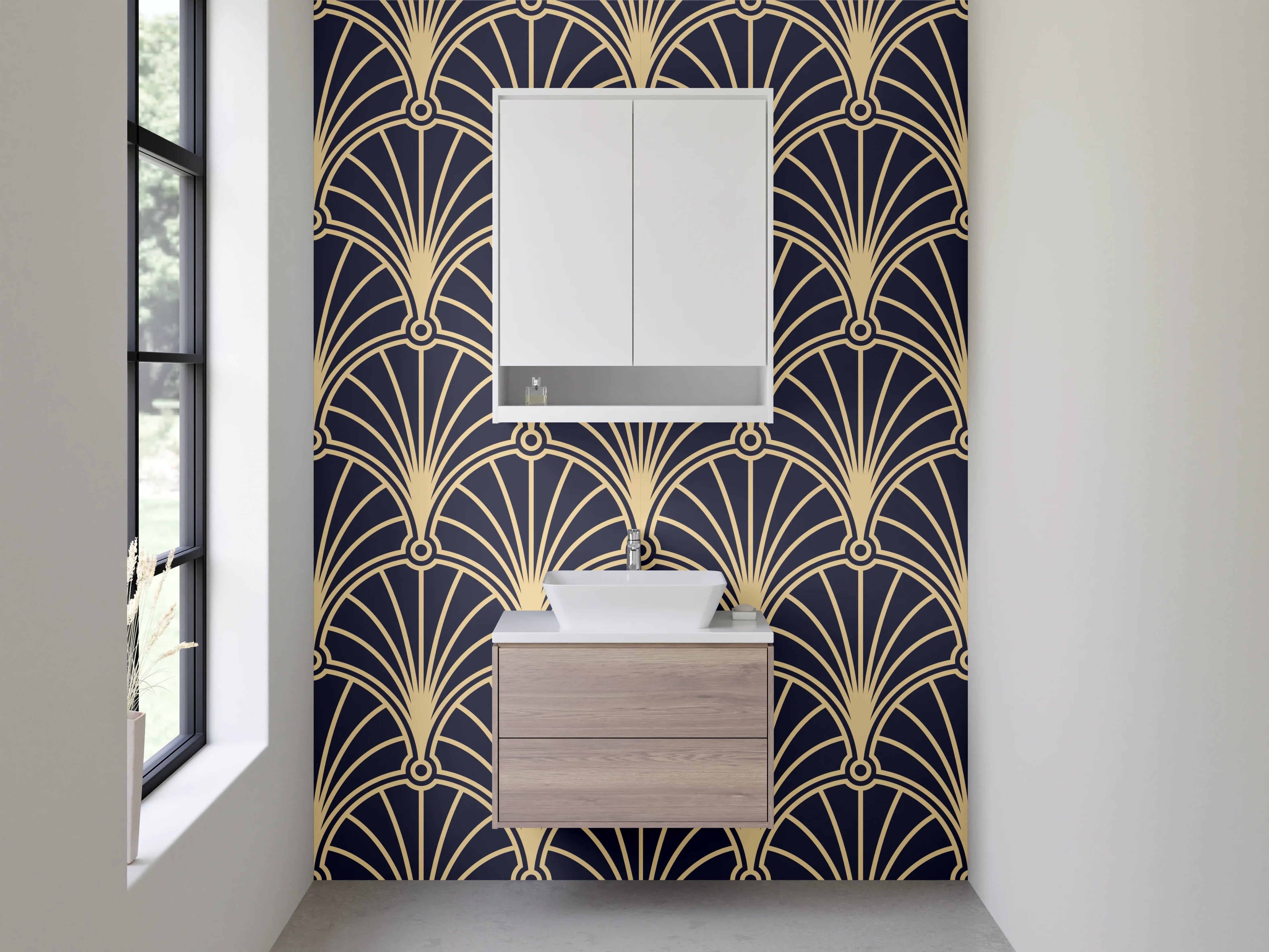 Waschbecken-Rückwand - Art déco Muster dunkel beige