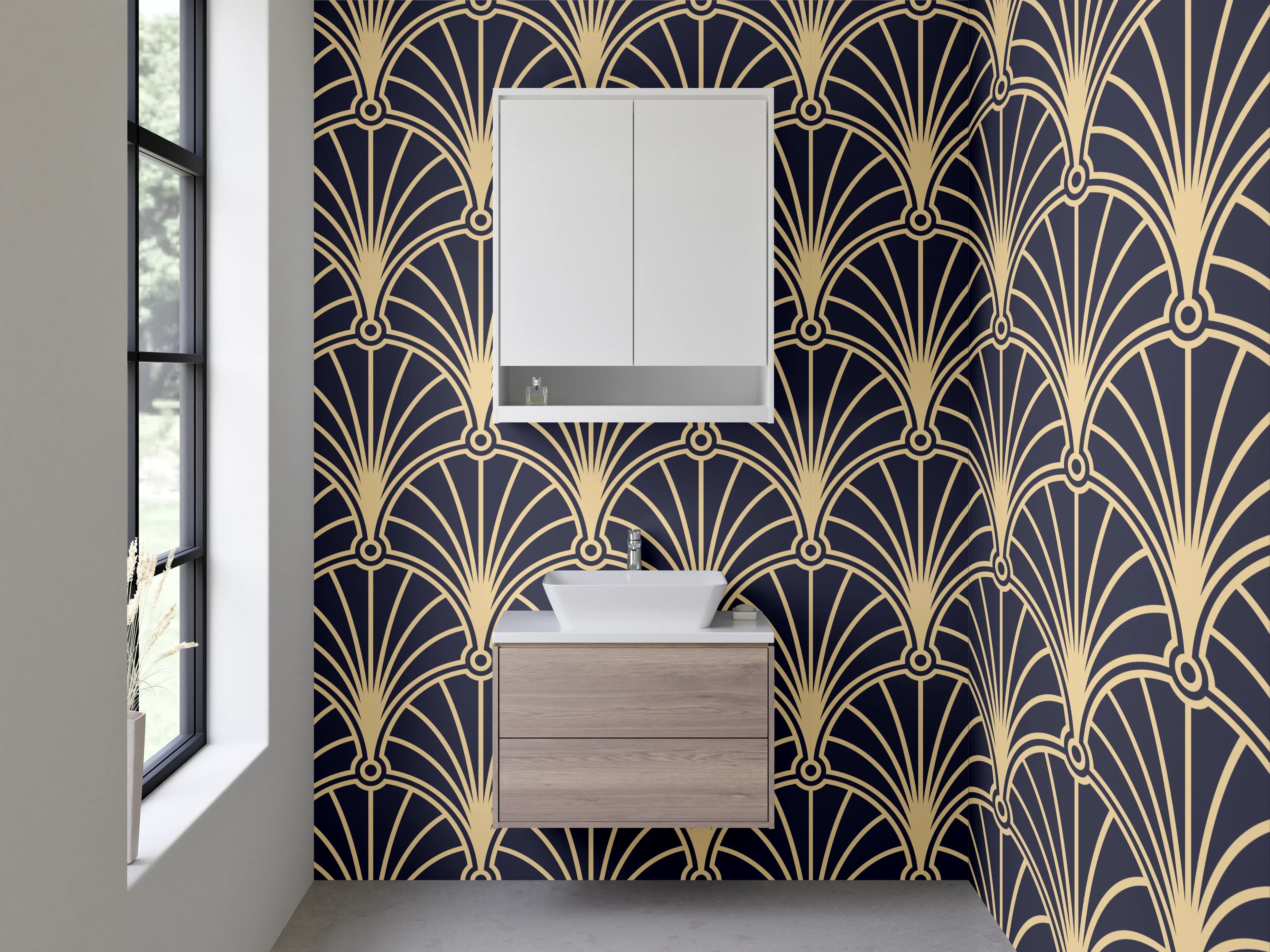 Waschbecken-Rückwand - Art déco Muster dunkel beige