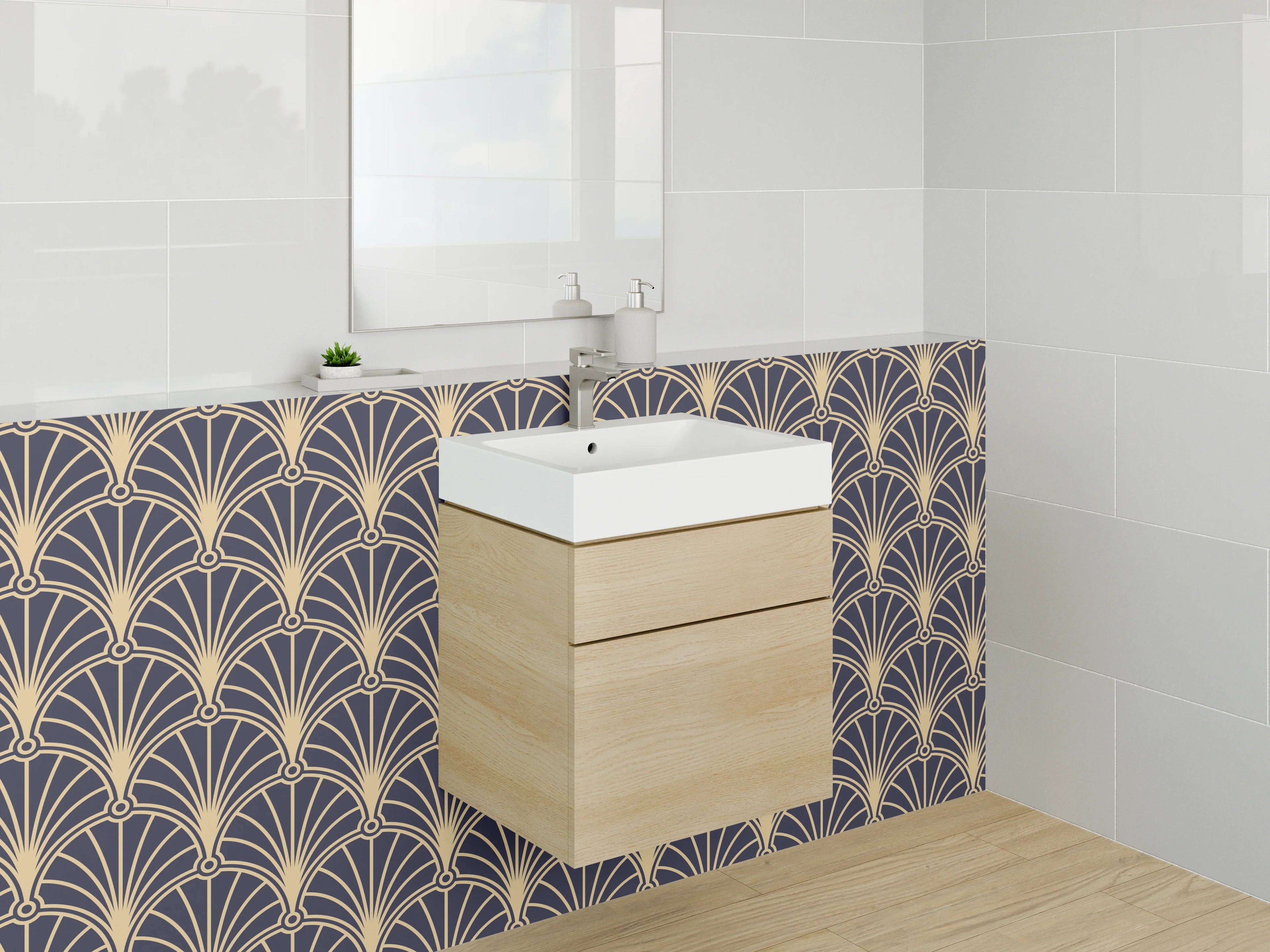 Waschbecken-Rückwand - Art déco Muster dunkel beige