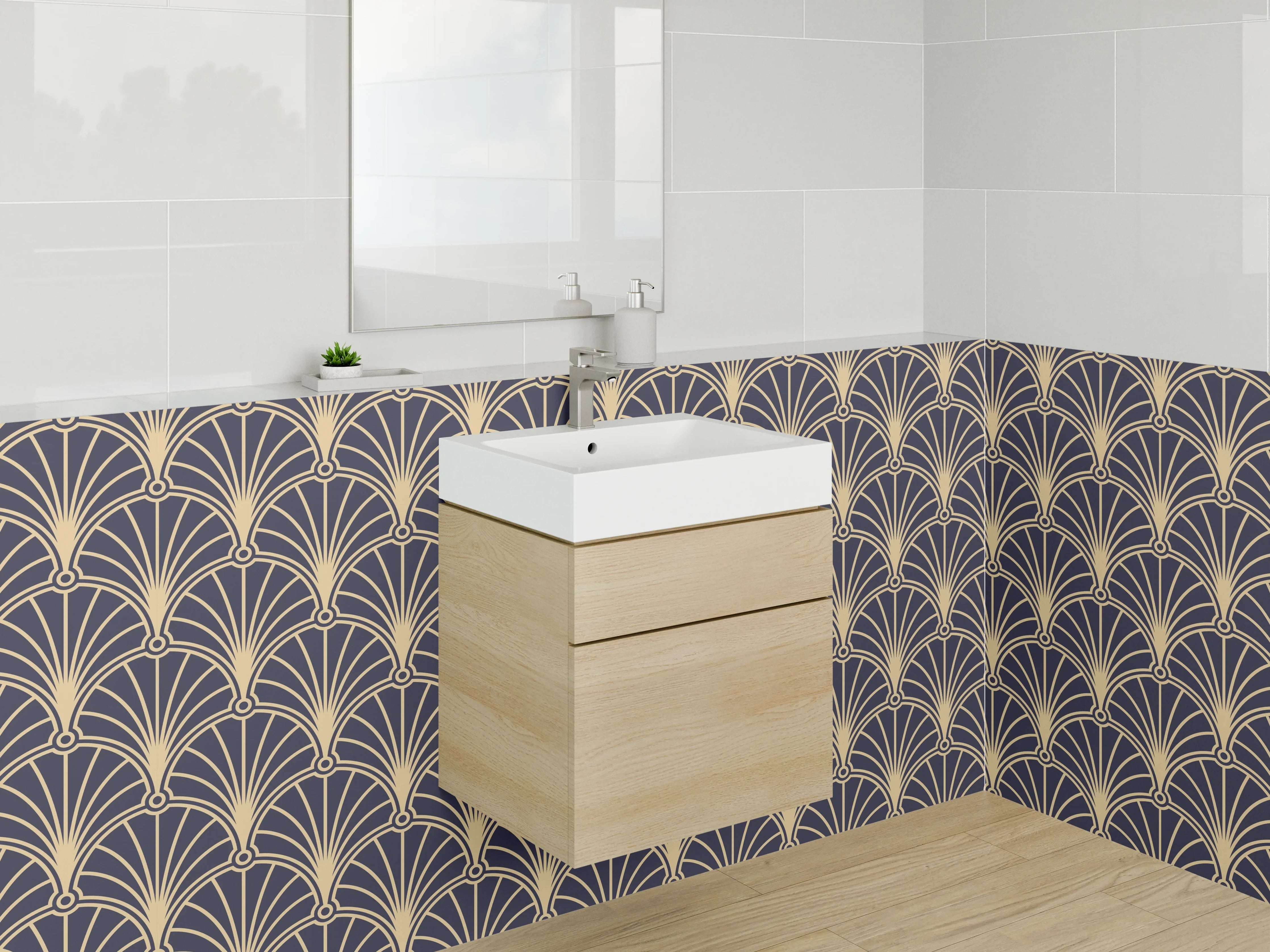 Waschbecken-Rückwand - Art déco Muster dunkel beige