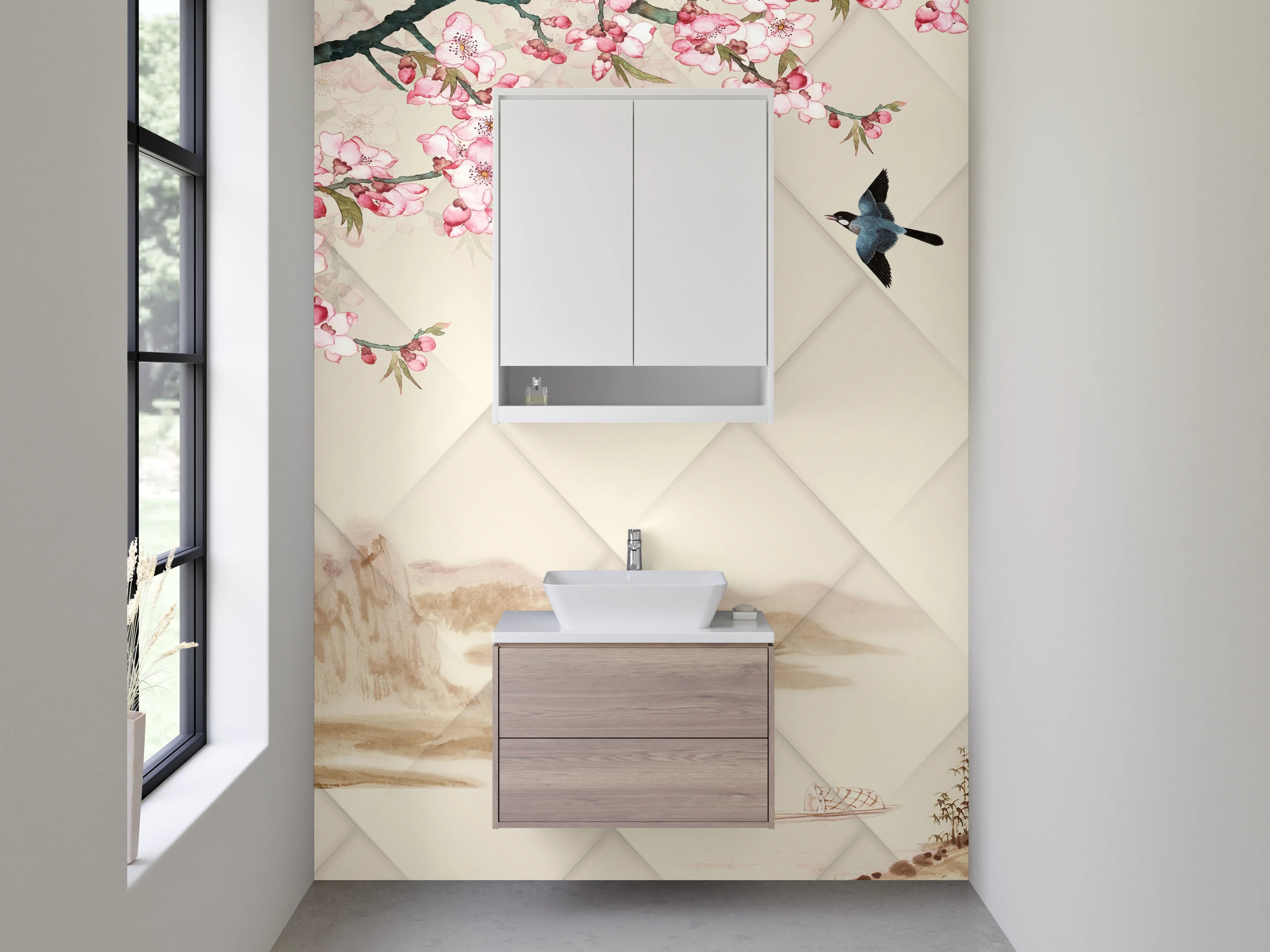 Waschbecken-Rückwand - Asiatische Kirschblüten-Malerei Wandbild