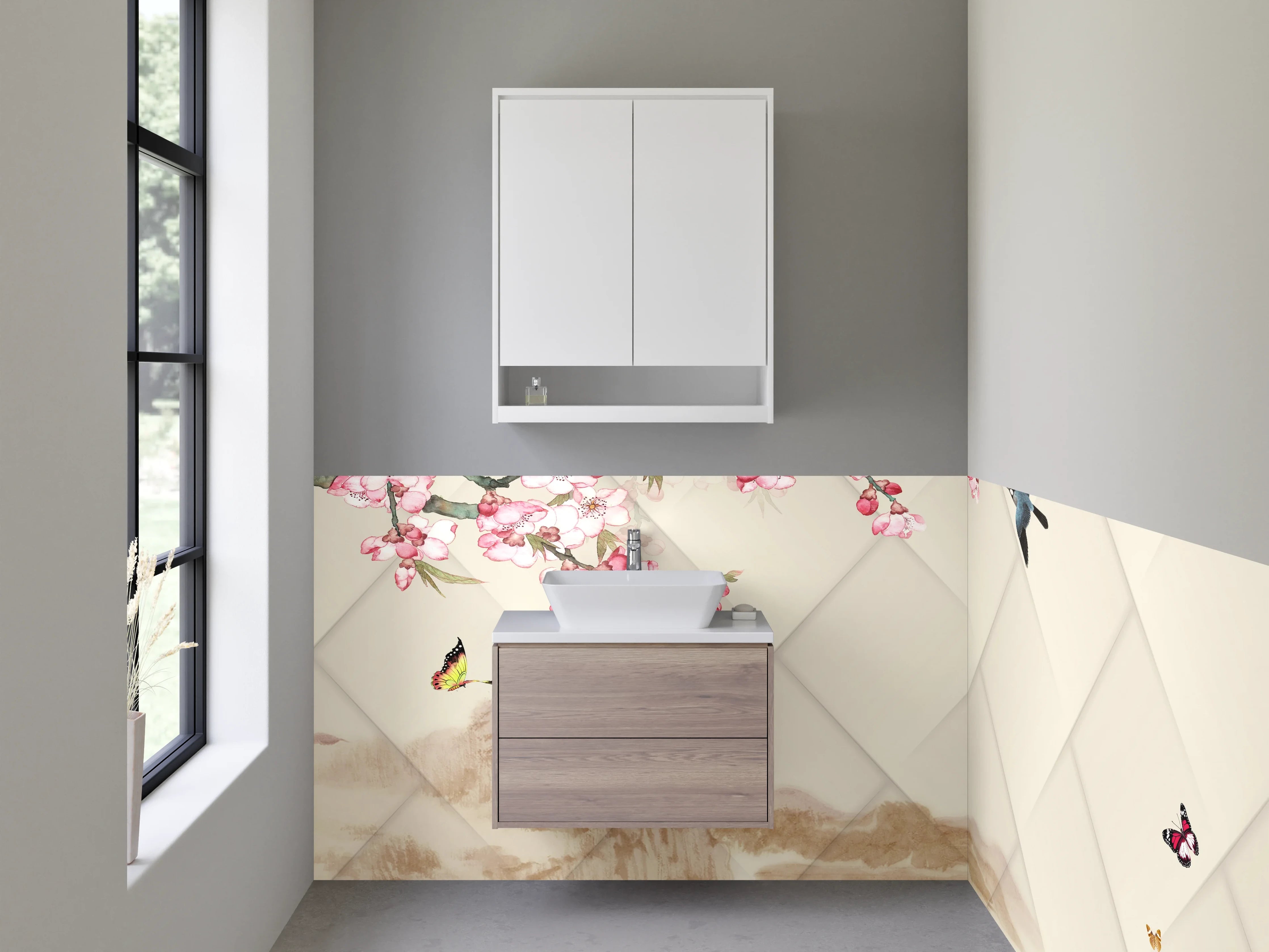 Waschbecken-Rückwand - Asiatische Kirschblüten-Malerei Wandbild