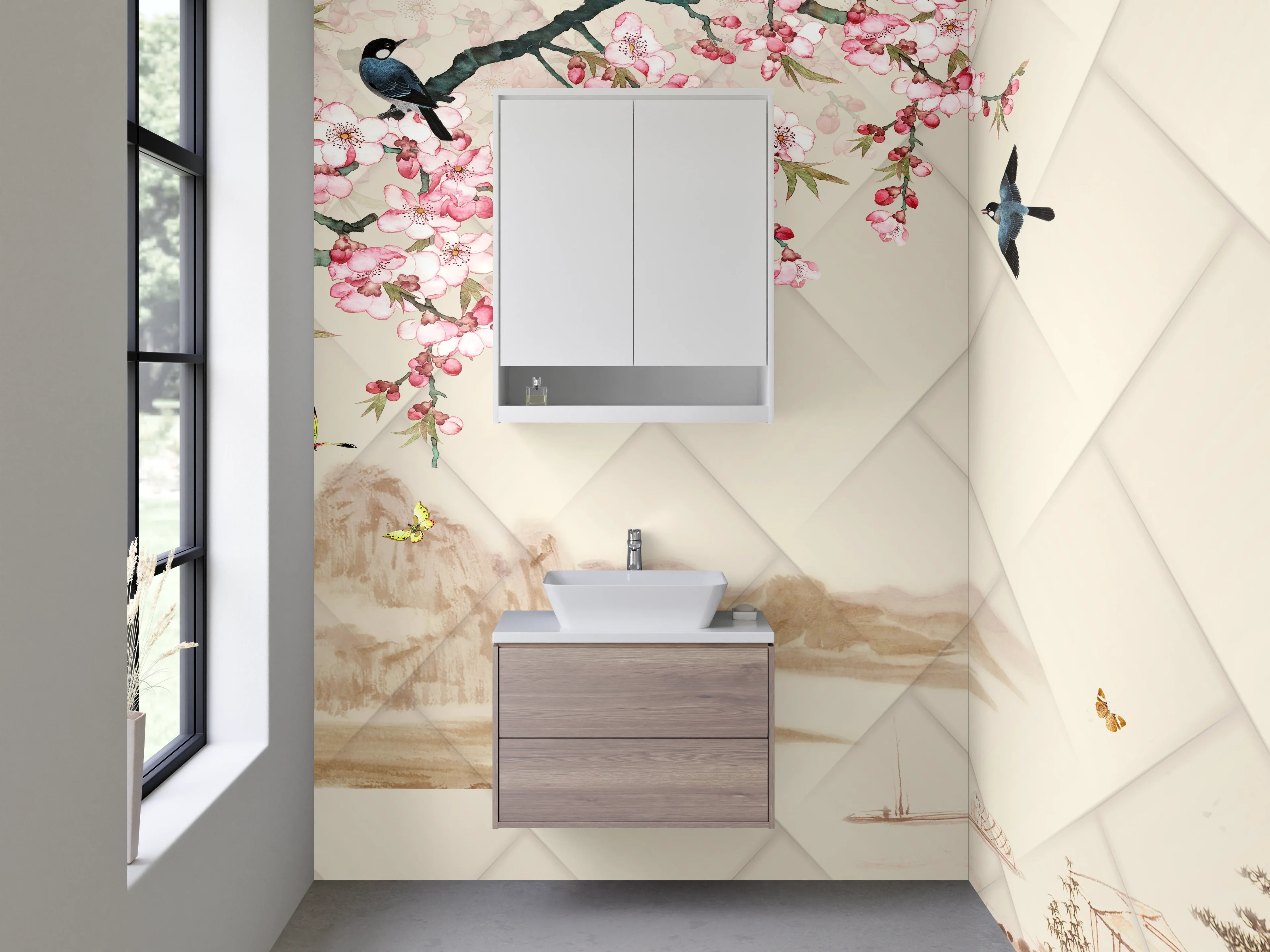Waschbecken-Rückwand - Asiatische Kirschblüten-Malerei Wandbild