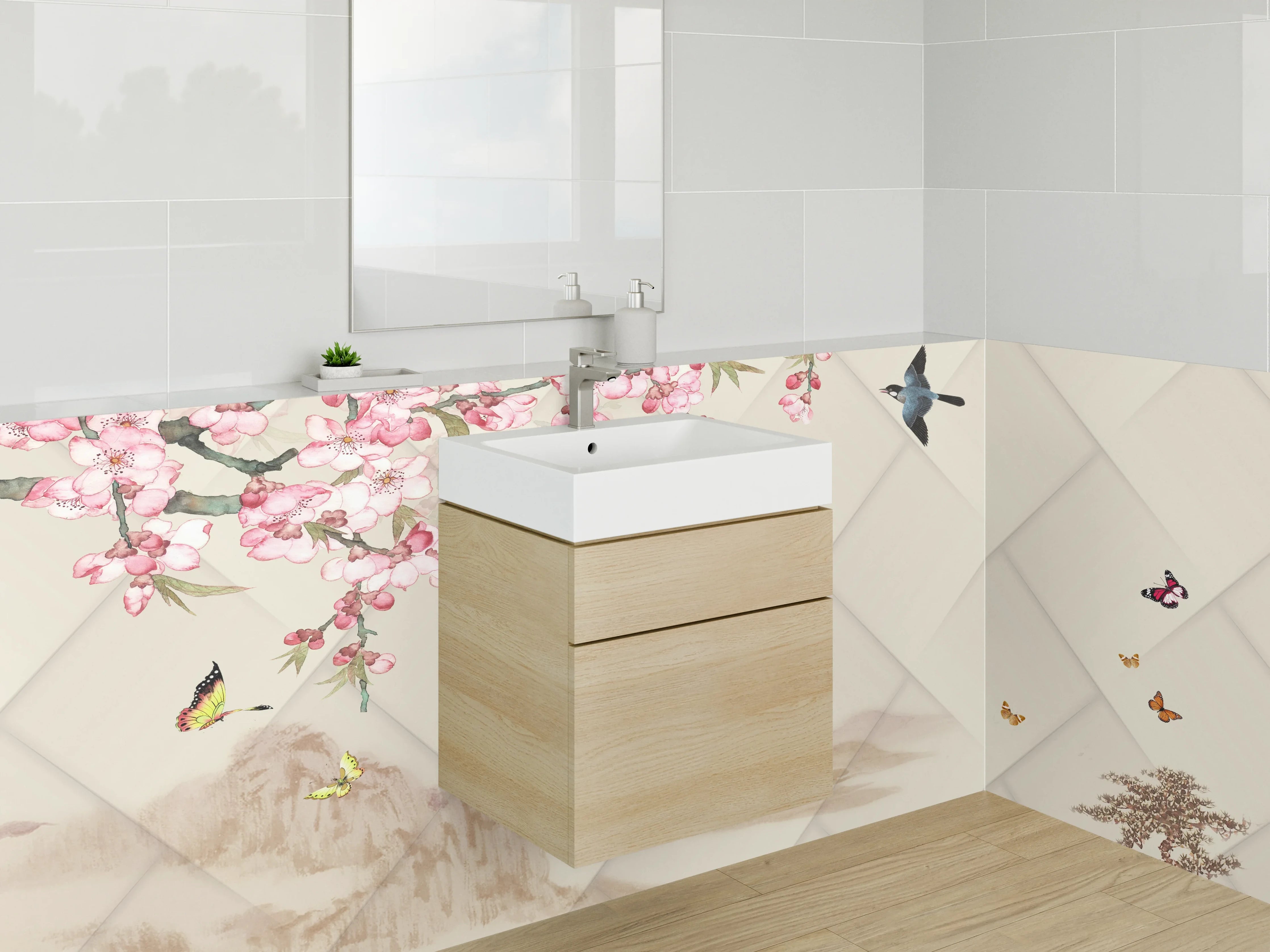 Waschbecken-Rückwand - Asiatische Kirschblüten-Malerei Wandbild