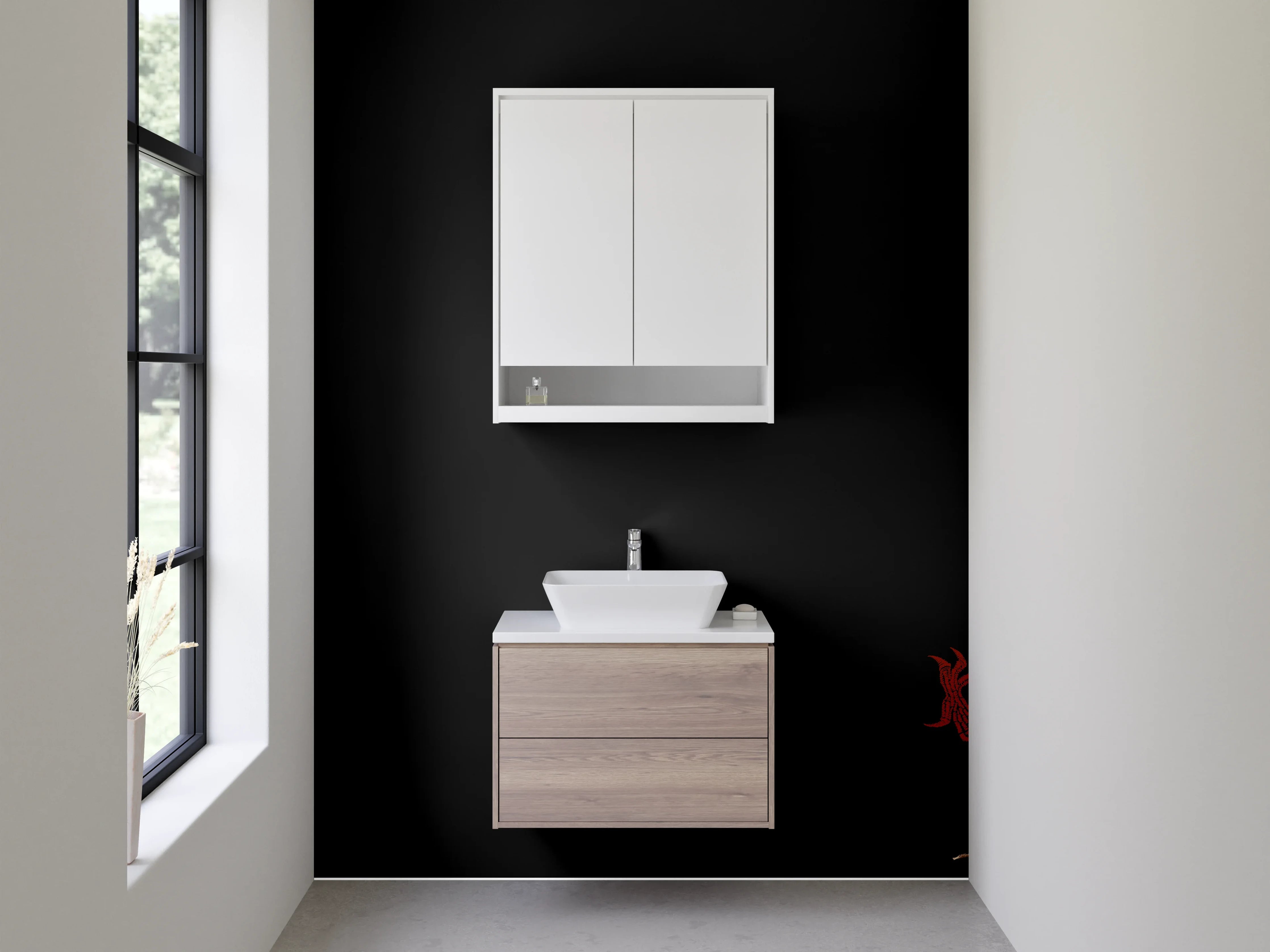 Waschbecken-Rückwand - Asiatisches Flamingo Design mit Fächern