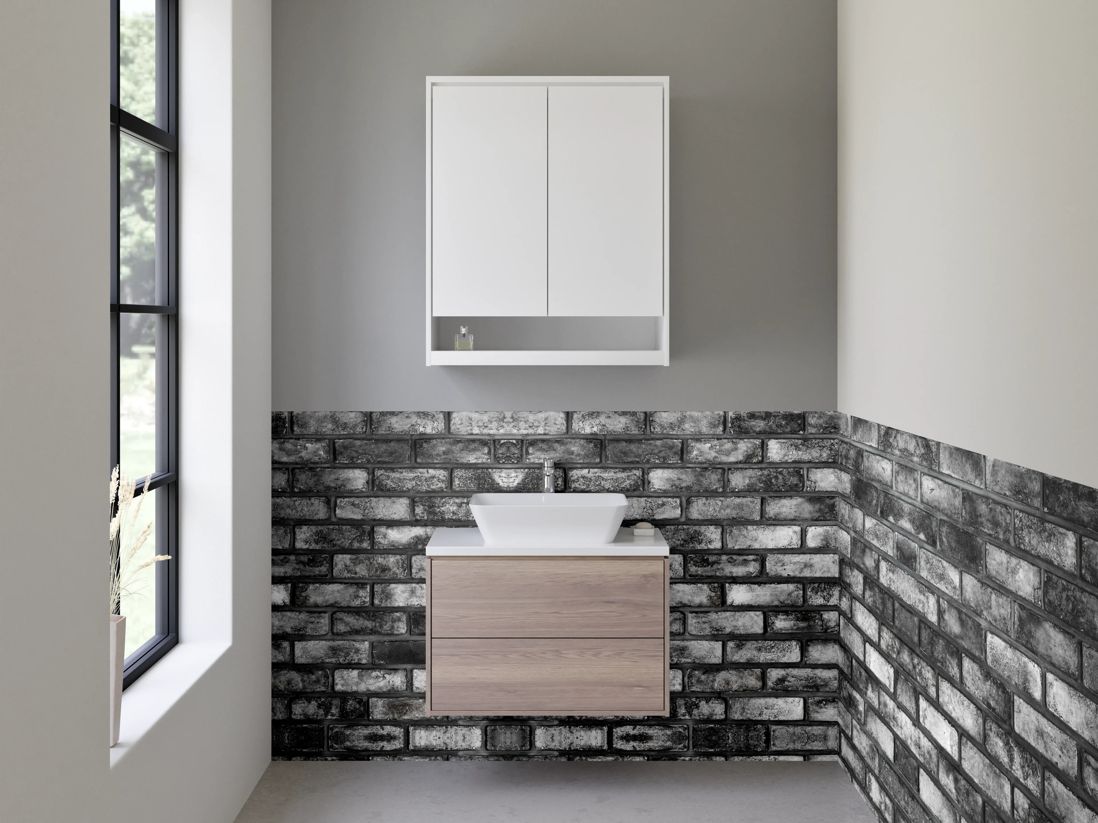 Waschbecken-Rückwand - Backstein-Optik Grau Schwarz Wand