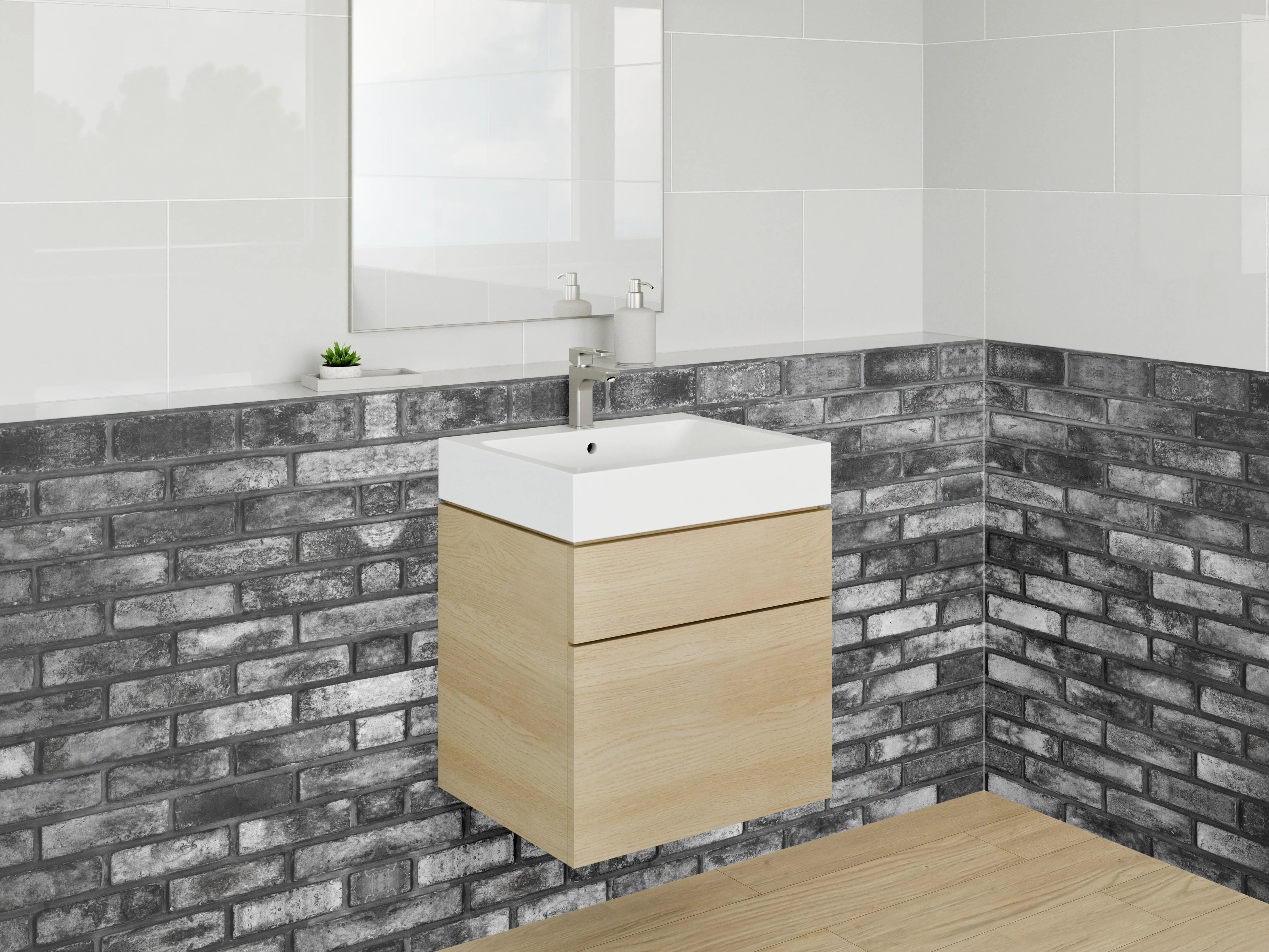 Waschbecken-Rückwand - Backstein-Optik Grau Schwarz Wand