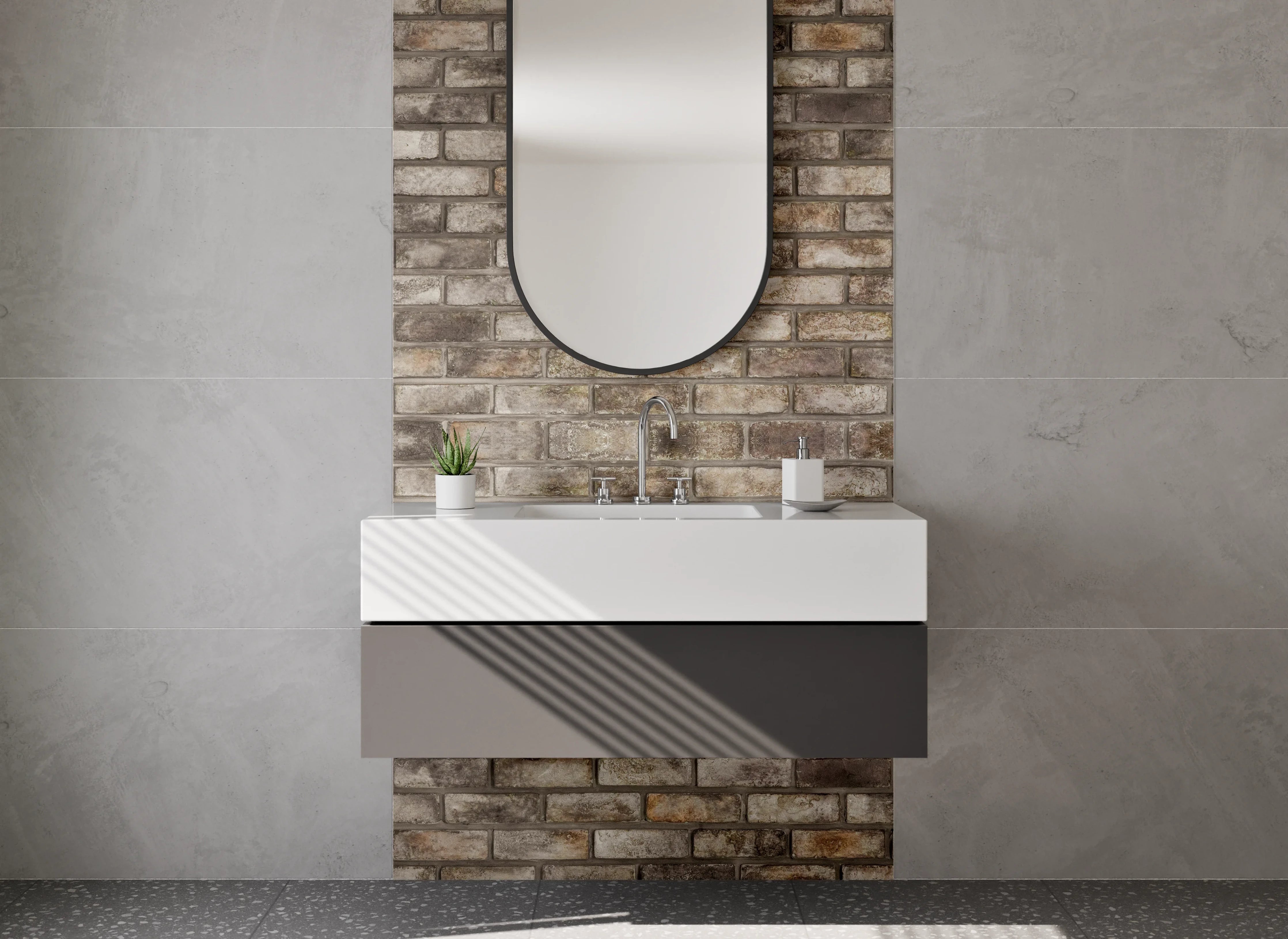 Waschbecken-Rückwand - Backsteinoptik Braun Grau Wanddekor
