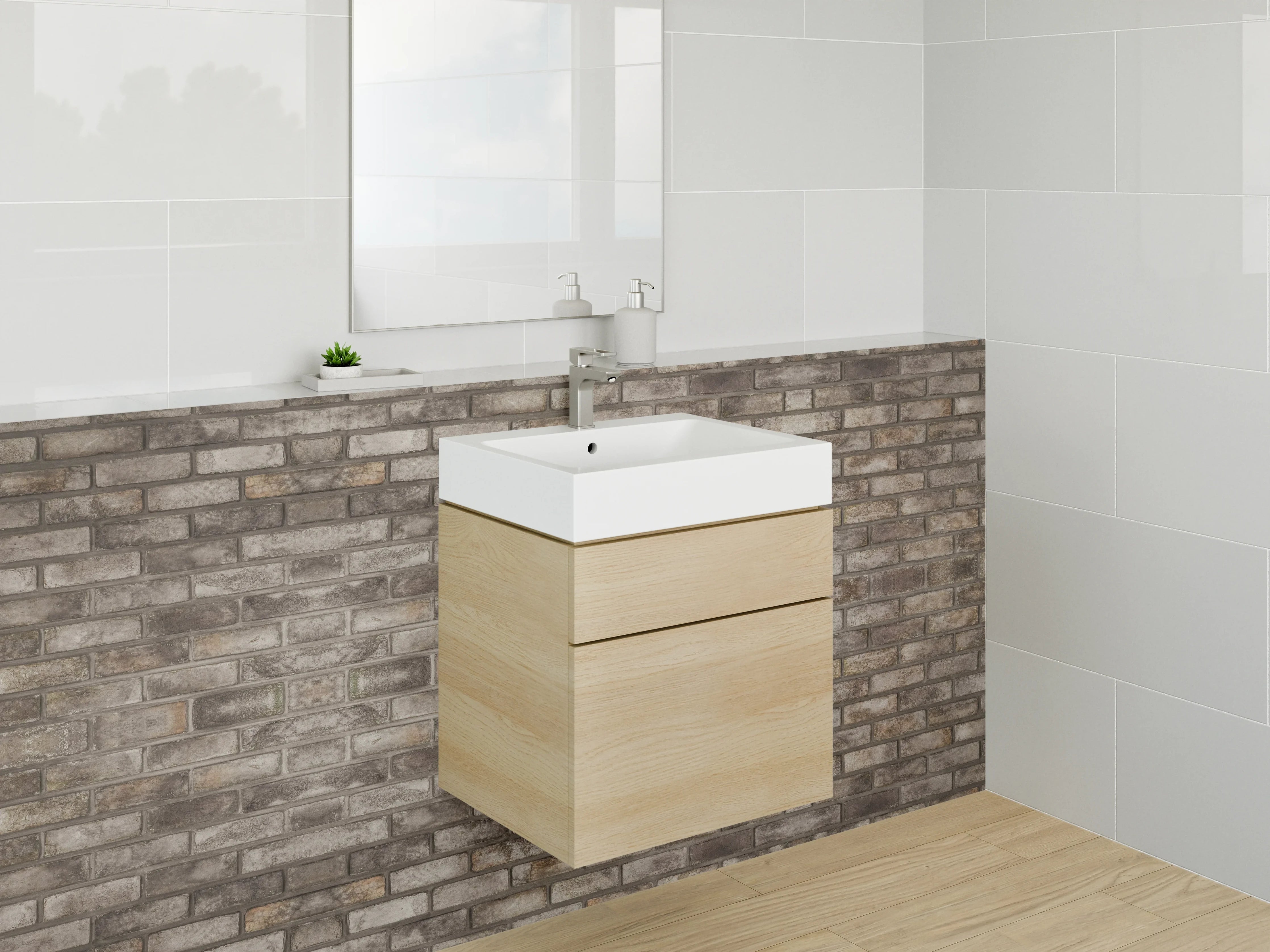 Waschbecken-Rückwand - Backsteinoptik Braun Grau Wanddekor