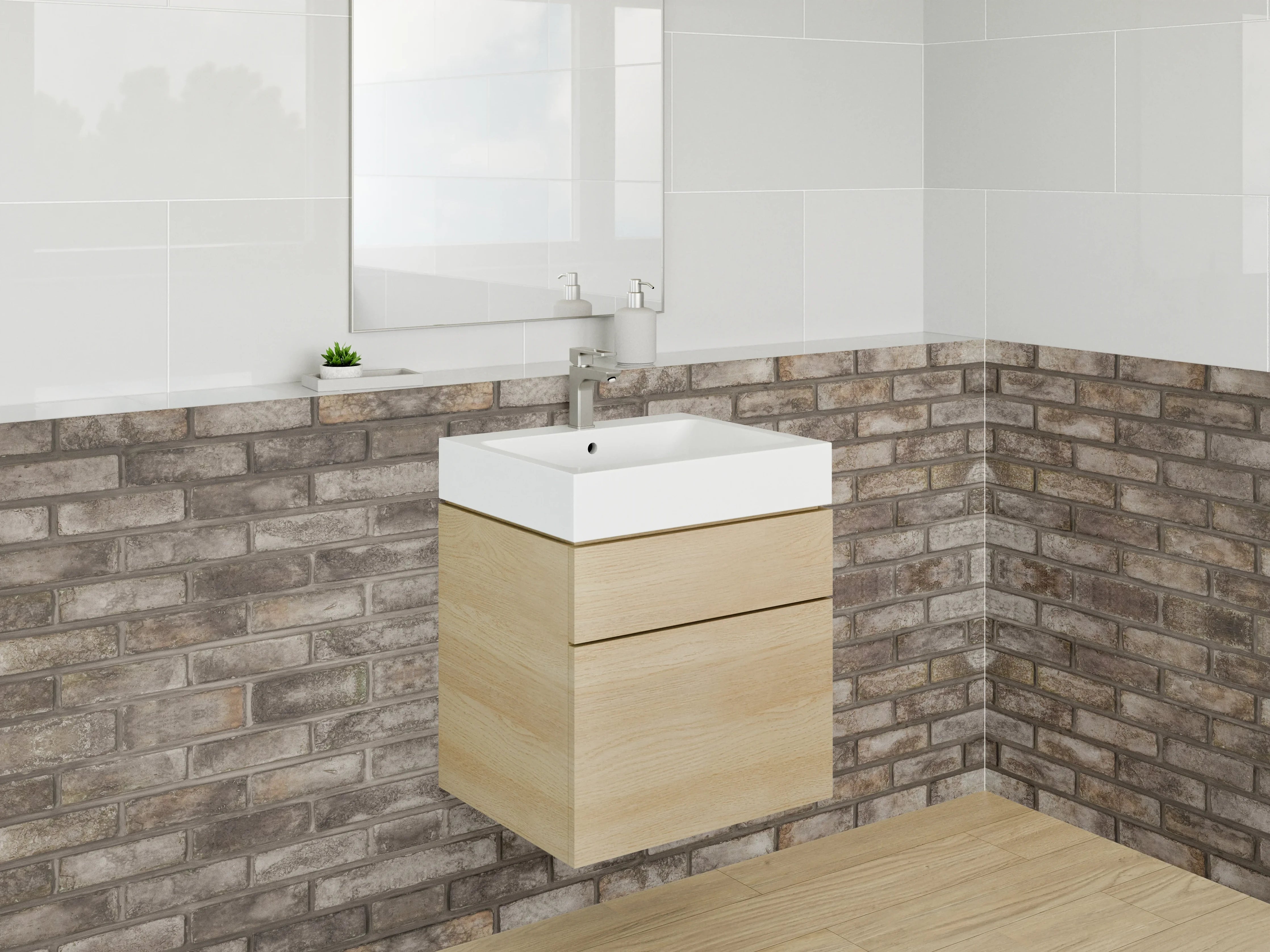Waschbecken-Rückwand - Backsteinoptik Braun Grau Wanddekor