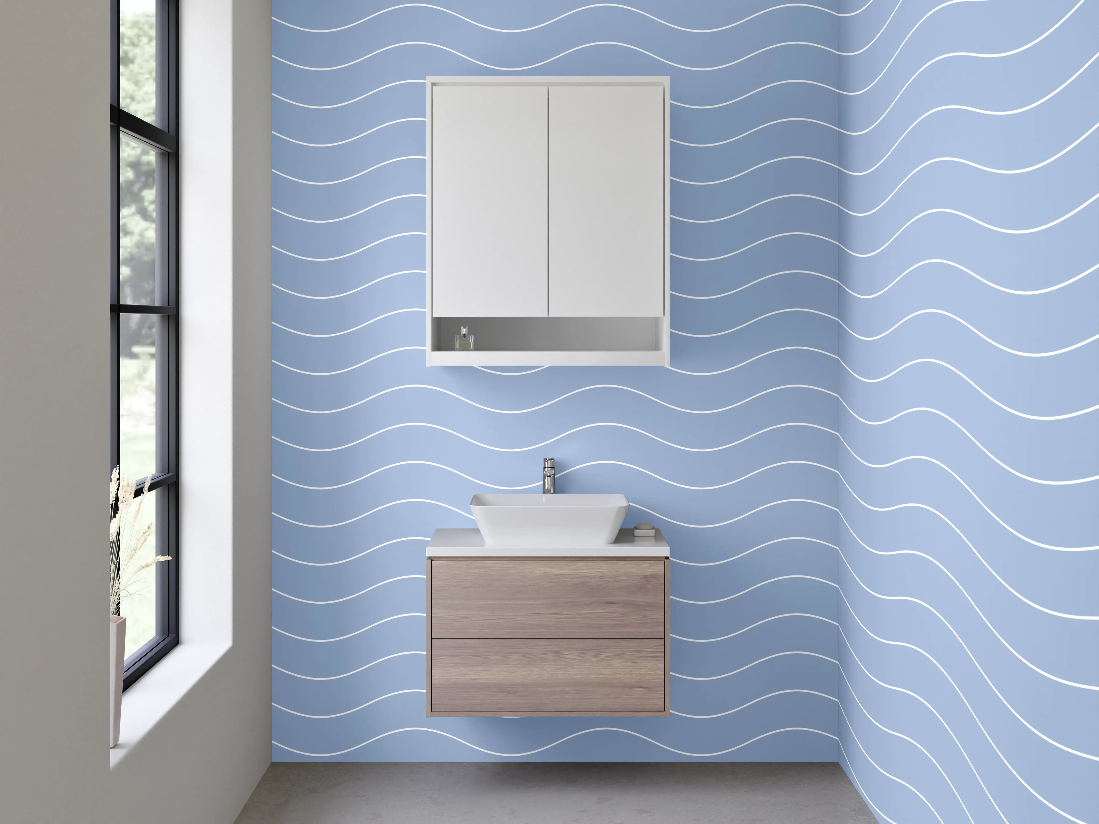 Waschbecken-Rückwand - Bademattenmuster in Blau