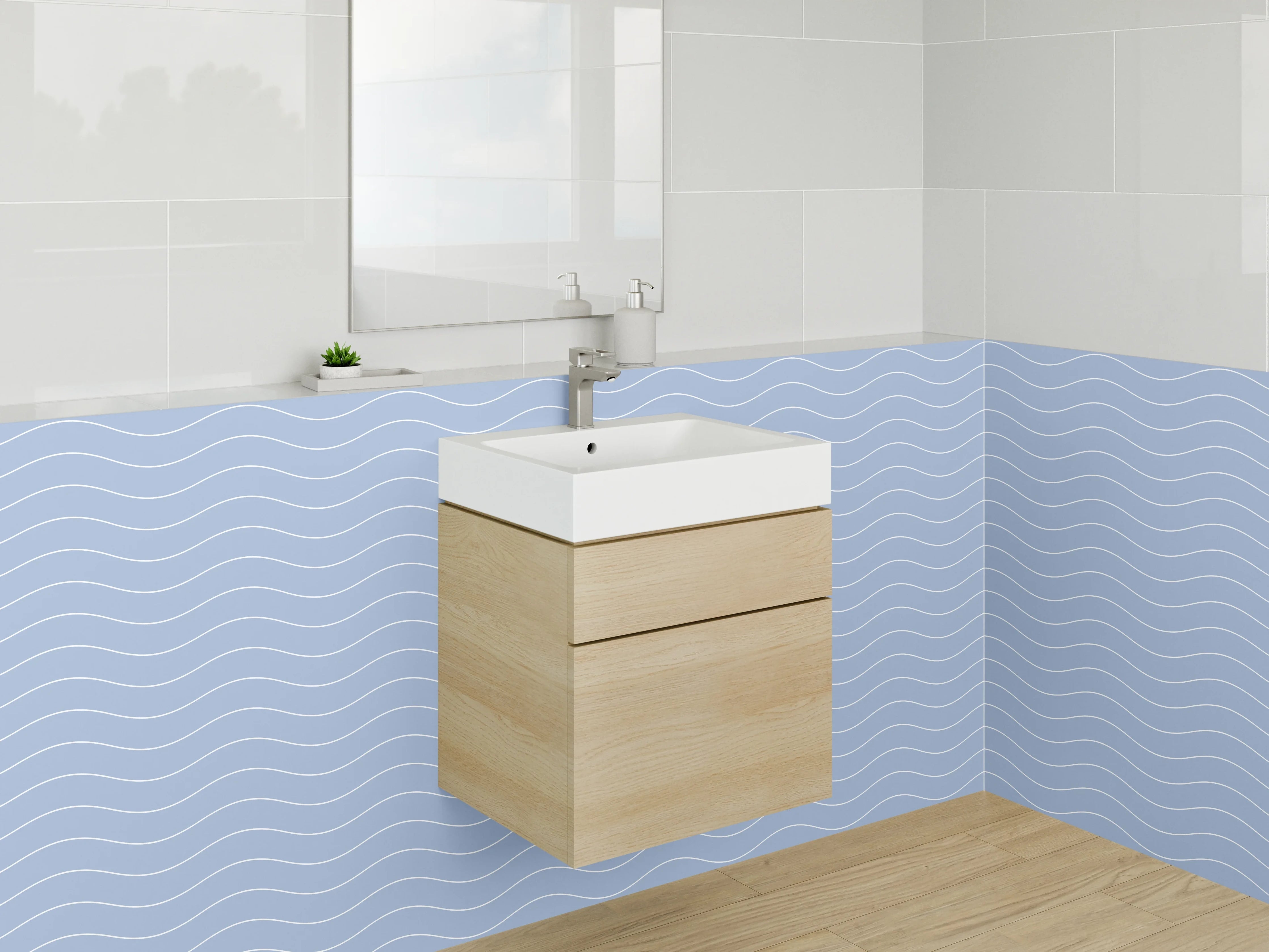 Waschbecken-Rückwand - Bademattenmuster in Blau