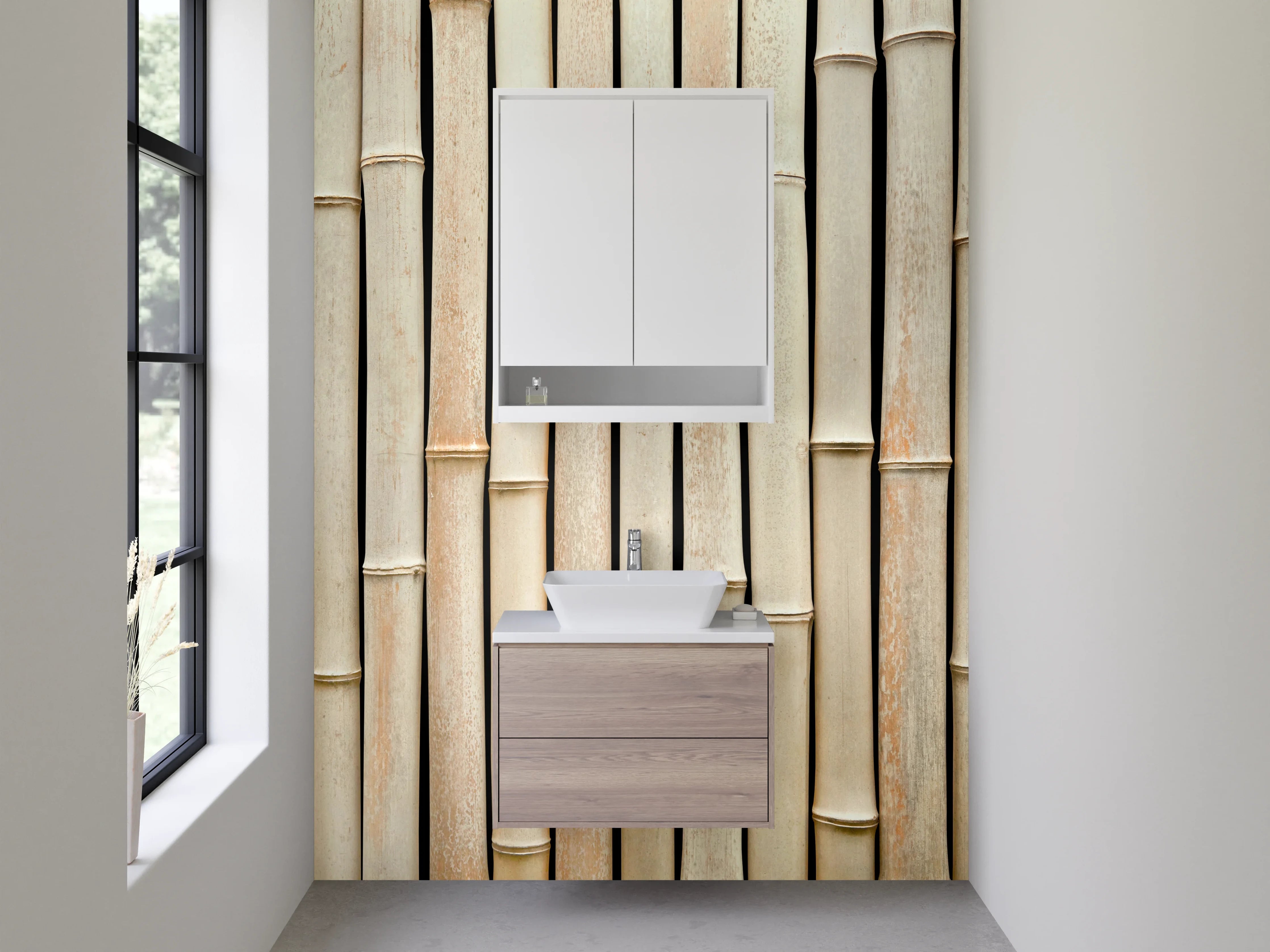 Waschbecken-Rückwand - Bambus Wandverkleidung Naturfarben