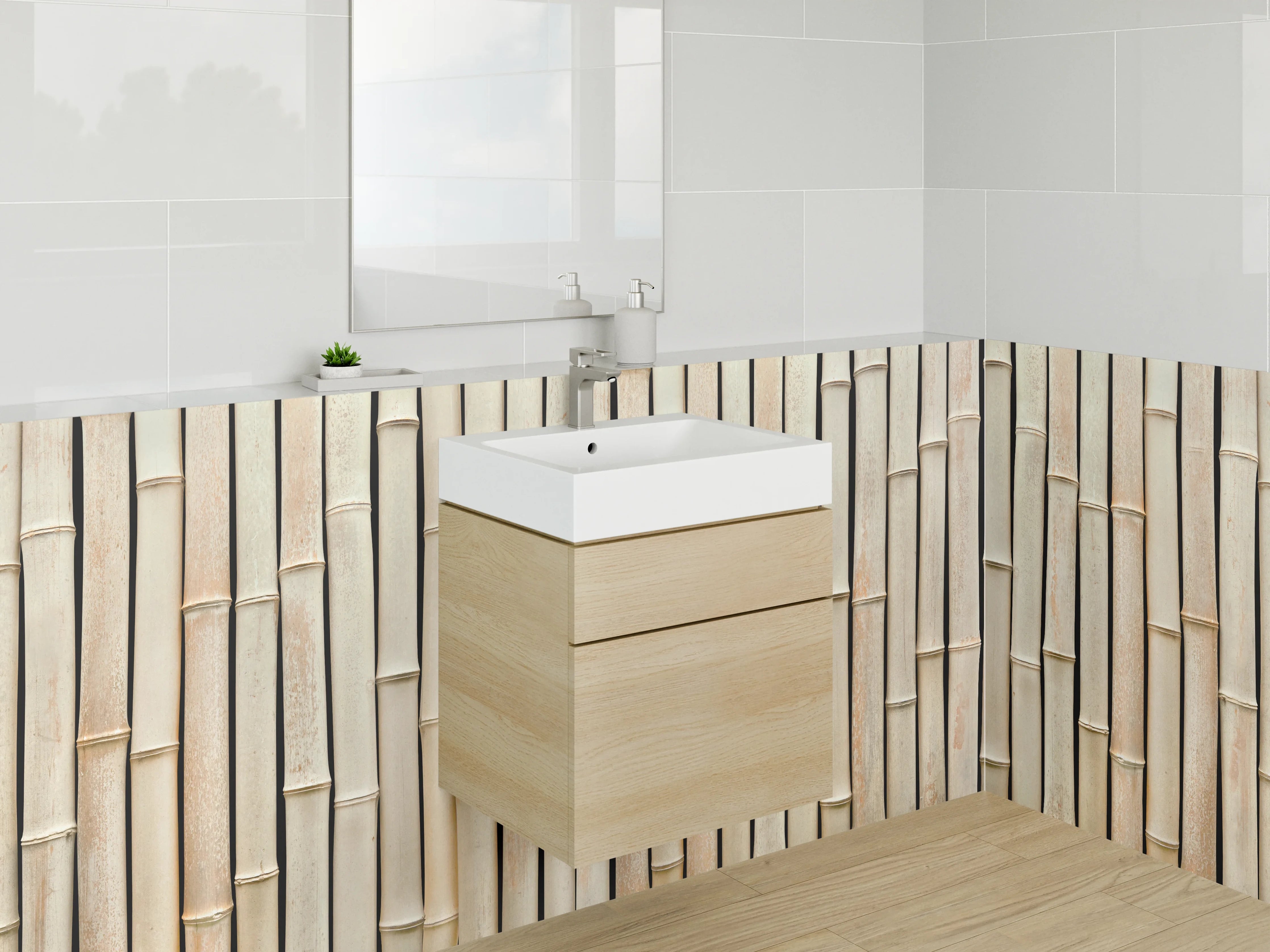 Waschbecken-Rückwand - Bambus Wandverkleidung Naturfarben