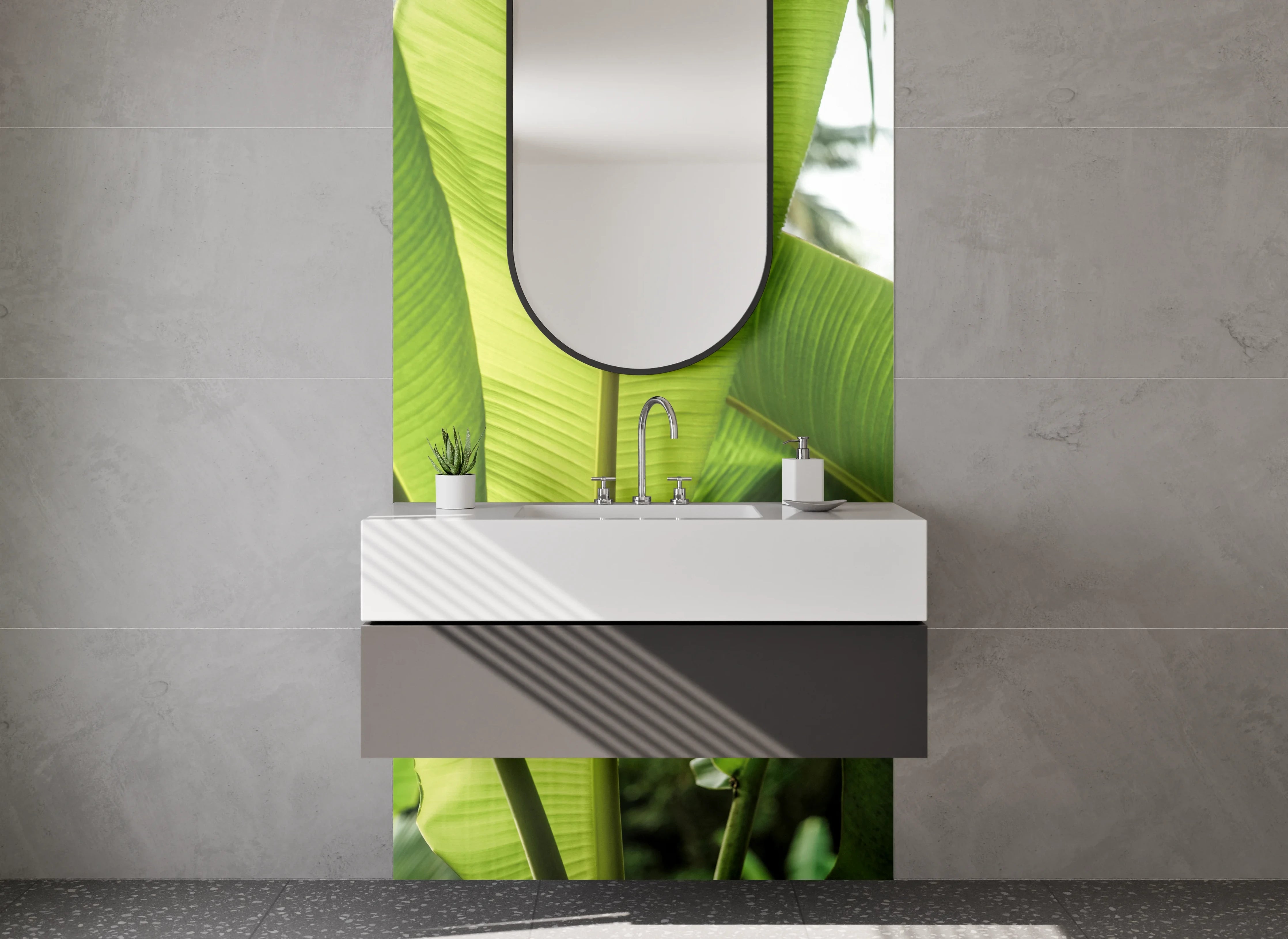 Waschbecken-Rückwand - Banane Blatt Tropisch Grün Frisch