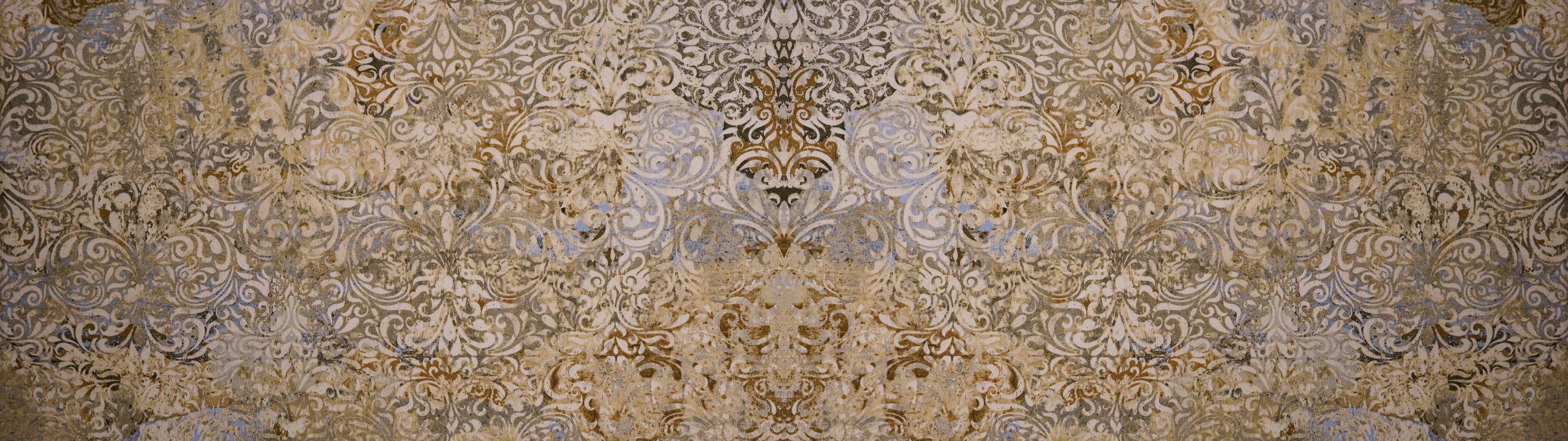 Waschbecken-Rückwand-Barock Ornament Gold Beige Tapete