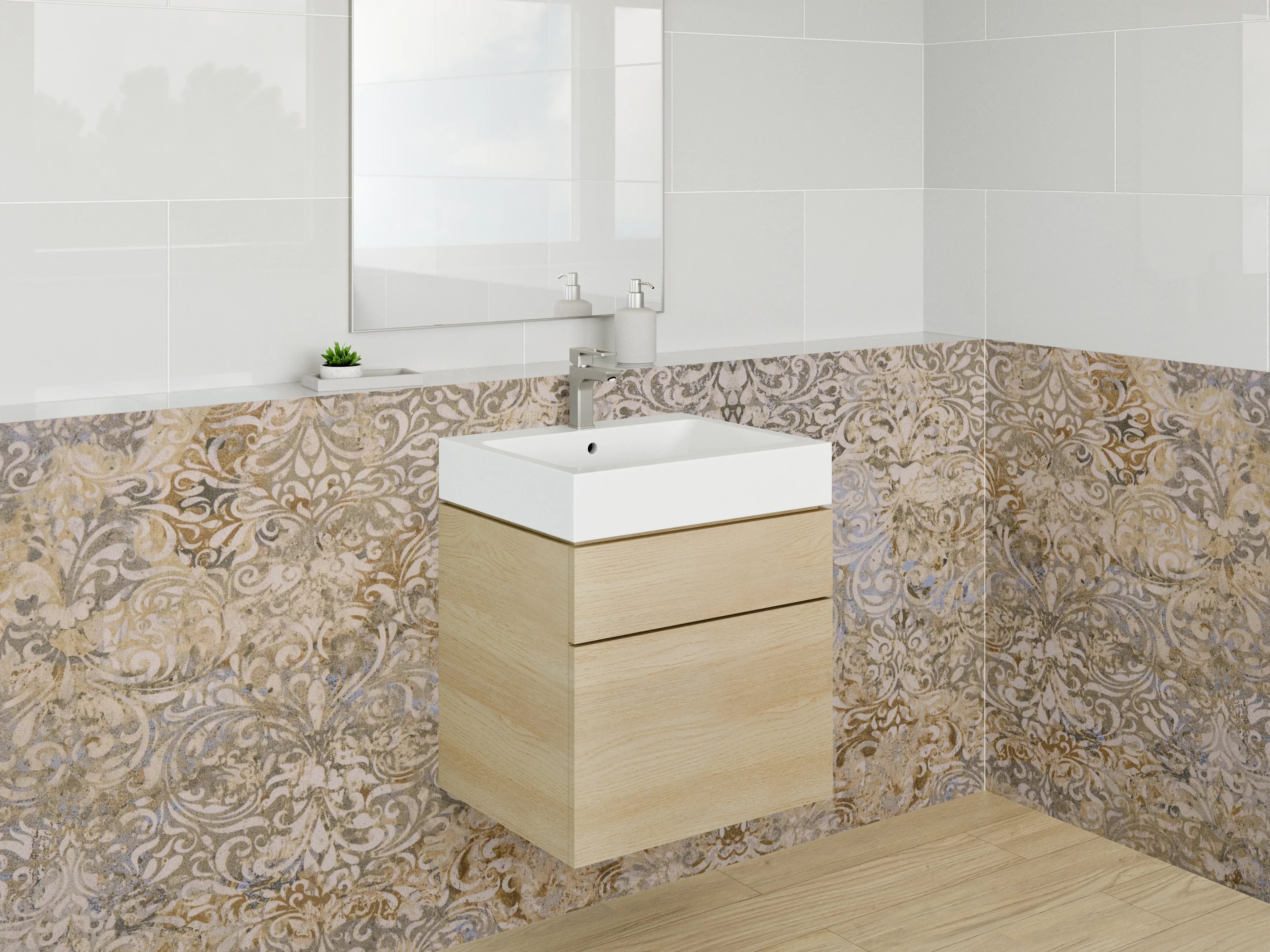 Waschbecken-Rückwand - Barock Ornament Gold Beige Tapete
