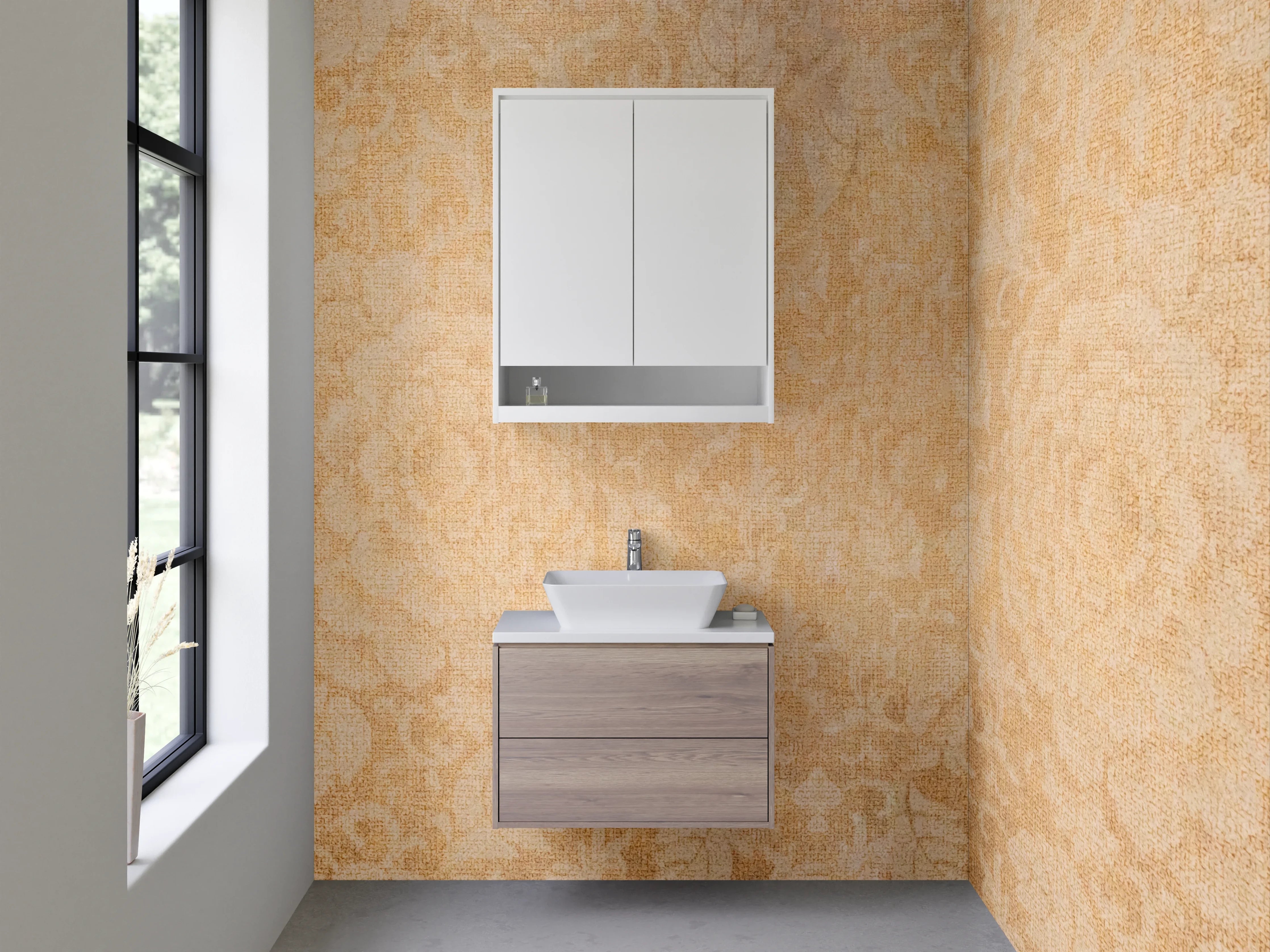 Waschbecken-Rückwand - Barock Tapetenmuster Beige Gold