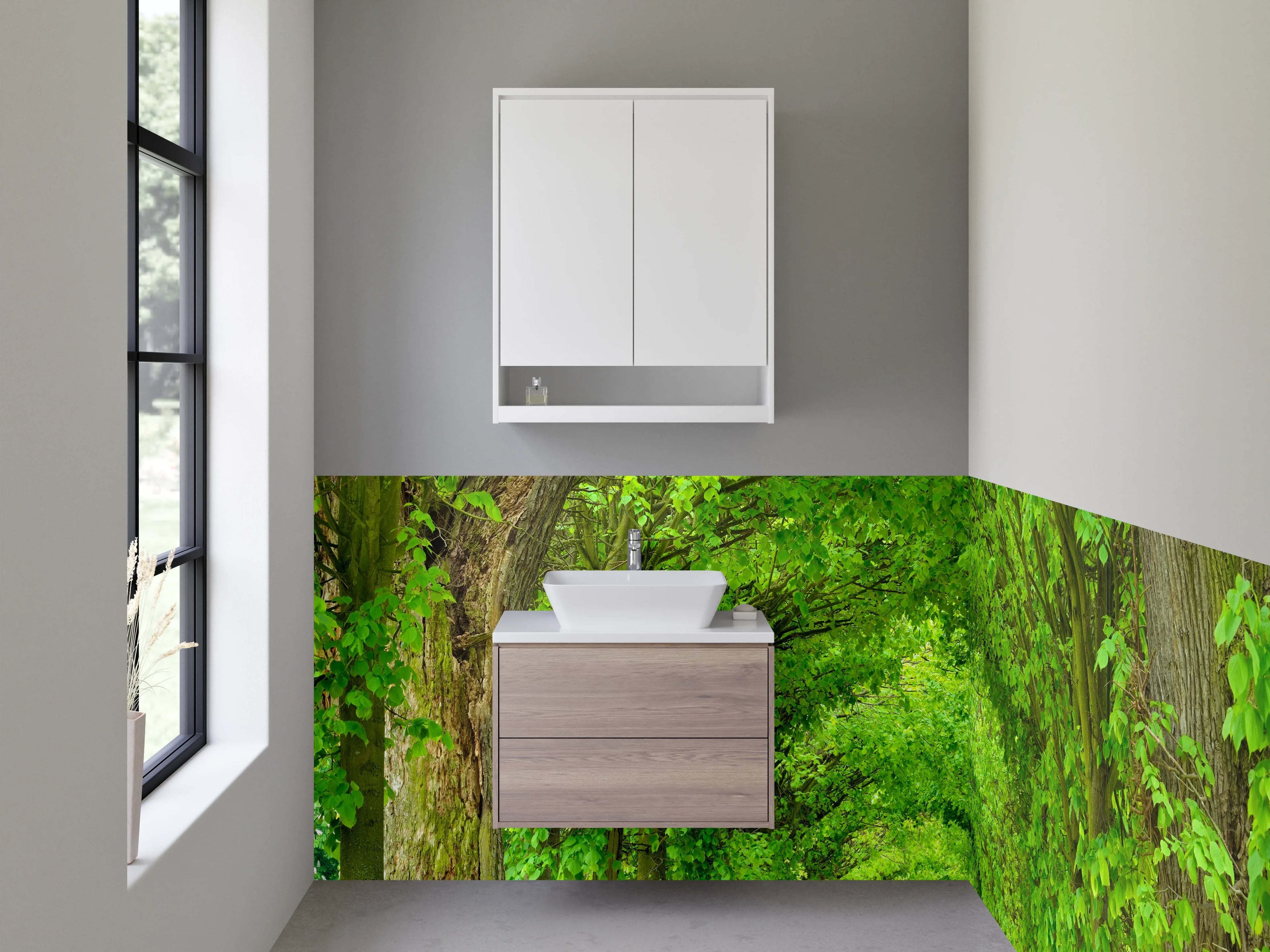 Waschbecken-Rückwand - Baumallee im Sommergrün Naturmotiv
