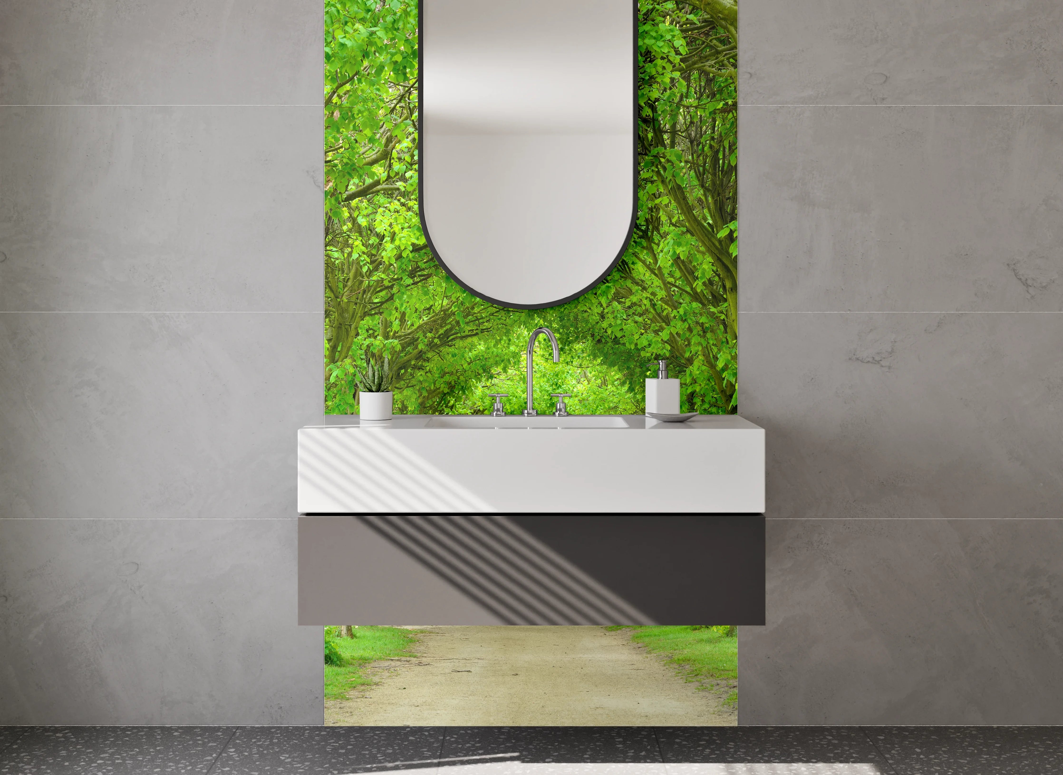 Waschbecken-Rückwand - Baumallee im Sommergrün Naturmotiv