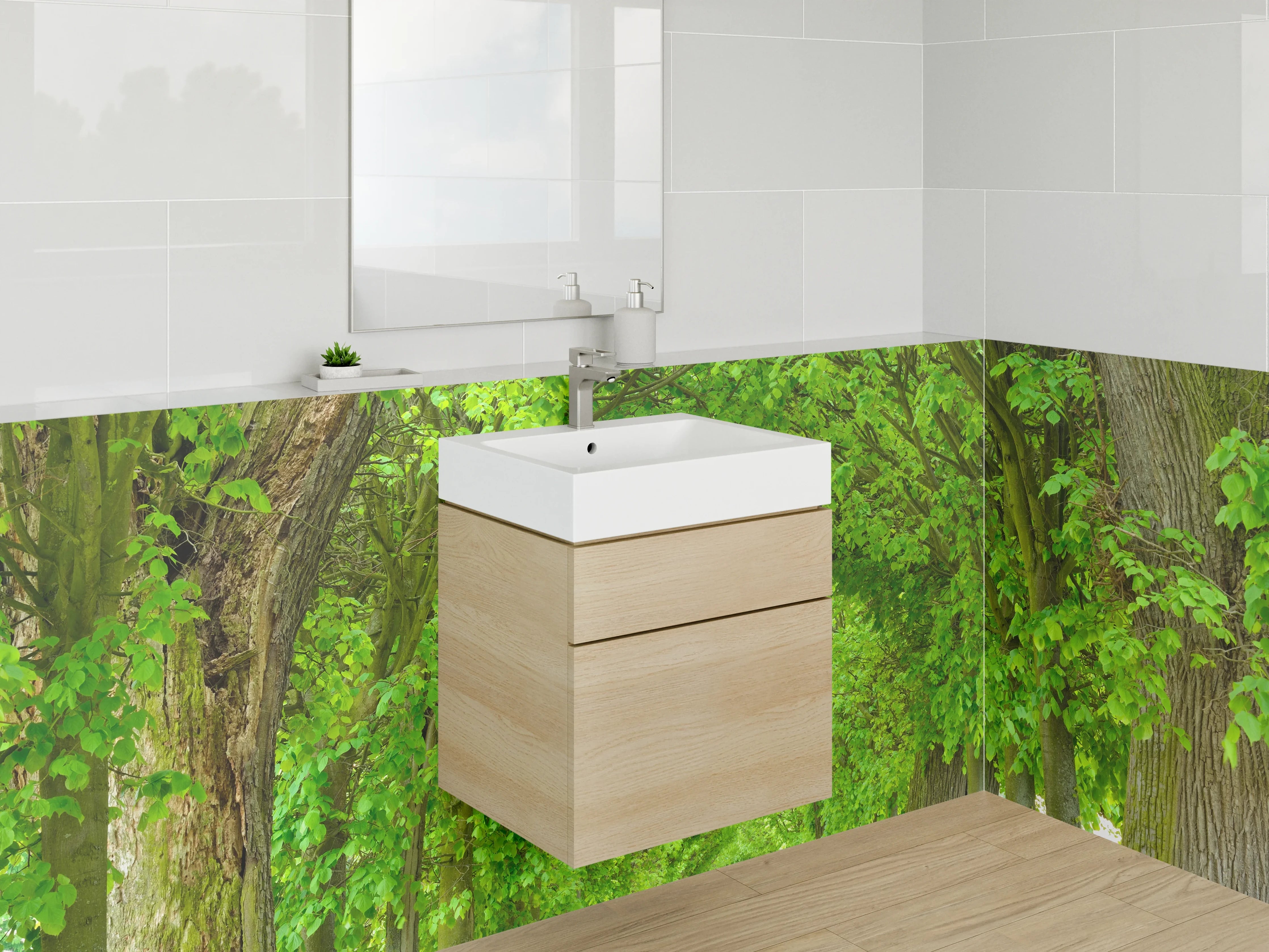 Waschbecken-Rückwand - Baumallee im Sommergrün Naturmotiv