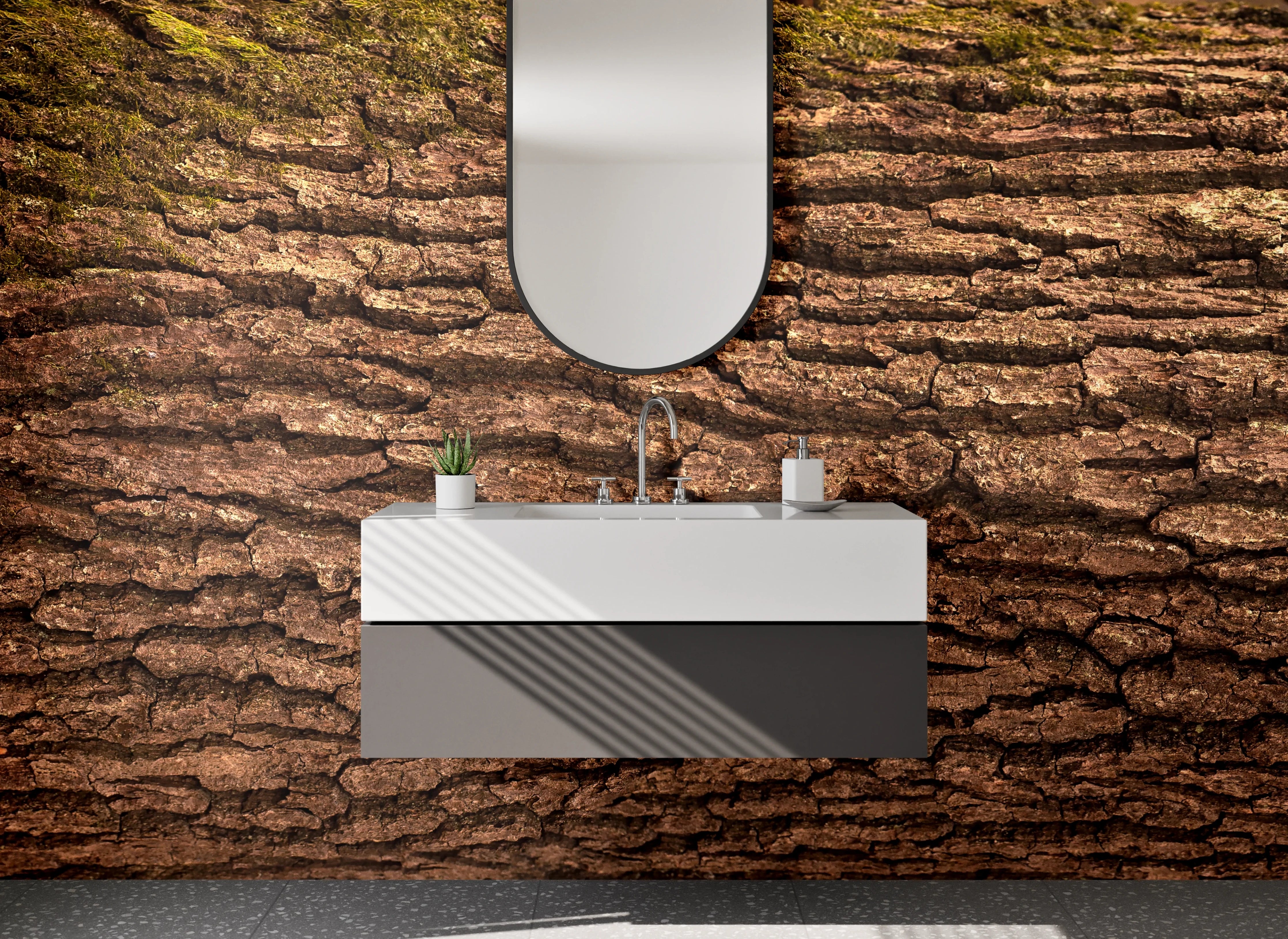 Waschbecken-Rückwand - Baumrinde Natur Braun Struktur