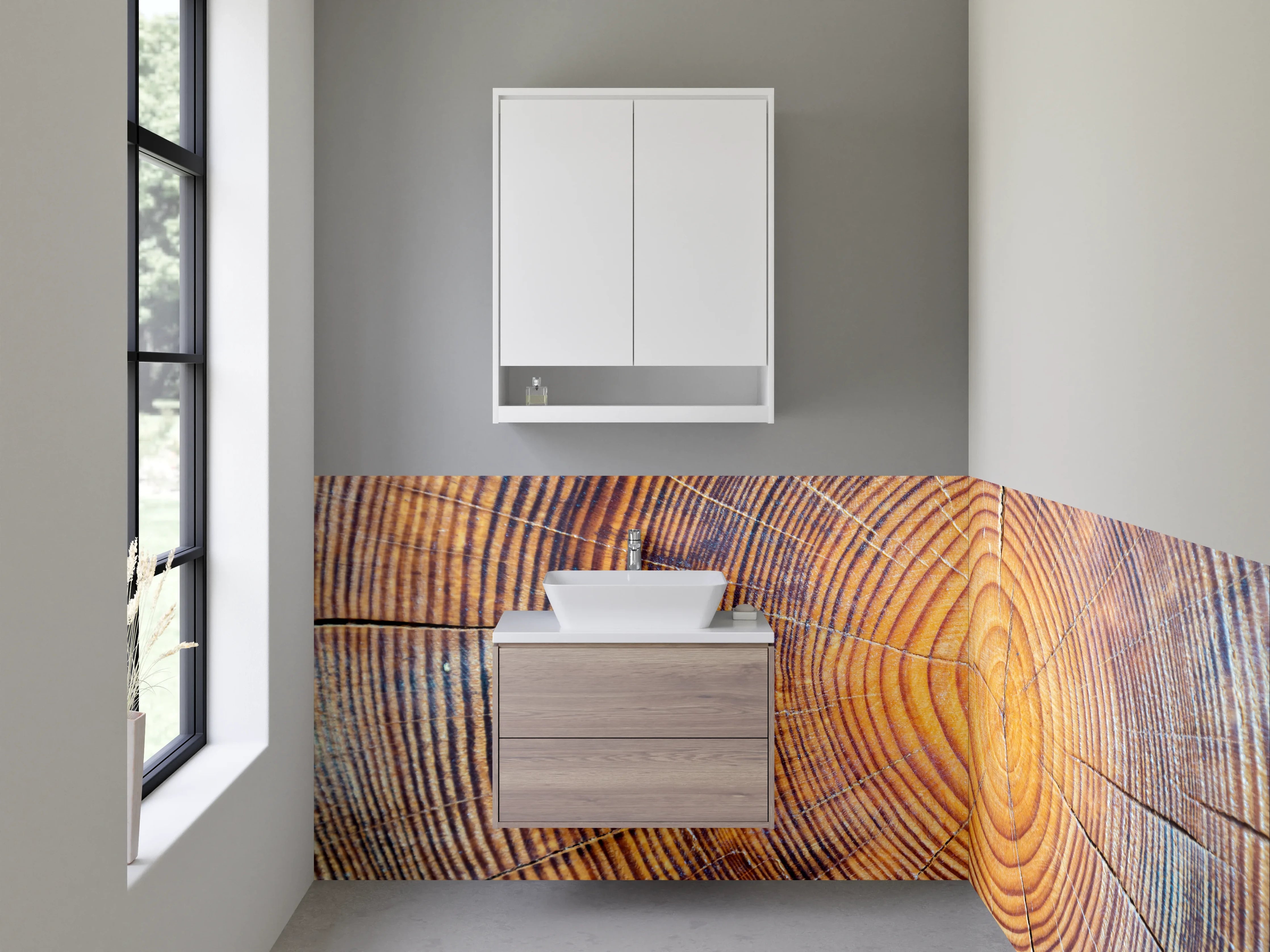 Waschbecken-Rückwand - Baumring Holz Struktur Fotodruck