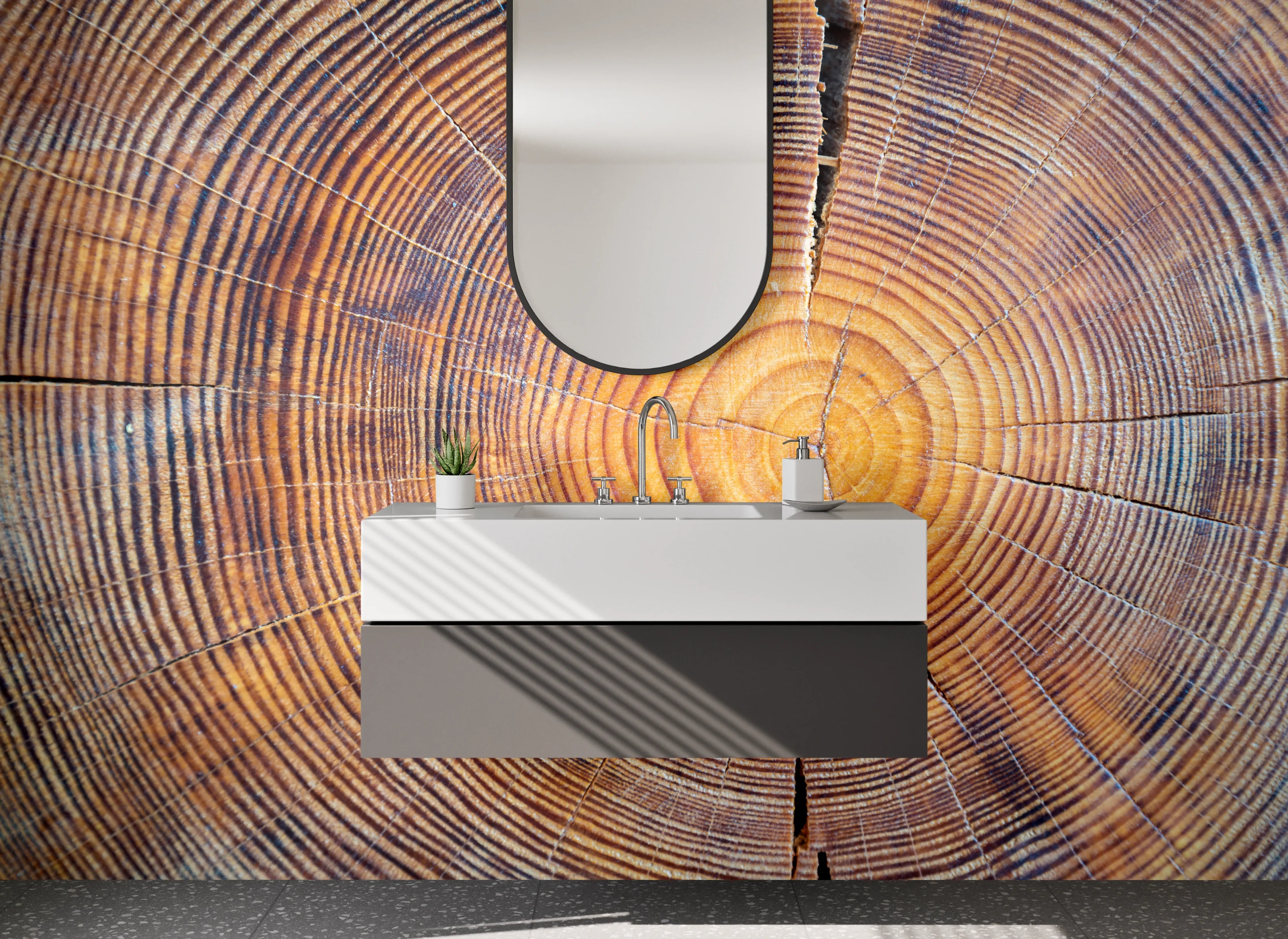 Waschbecken-Rückwand - Baumring Holz Struktur Fotodruck