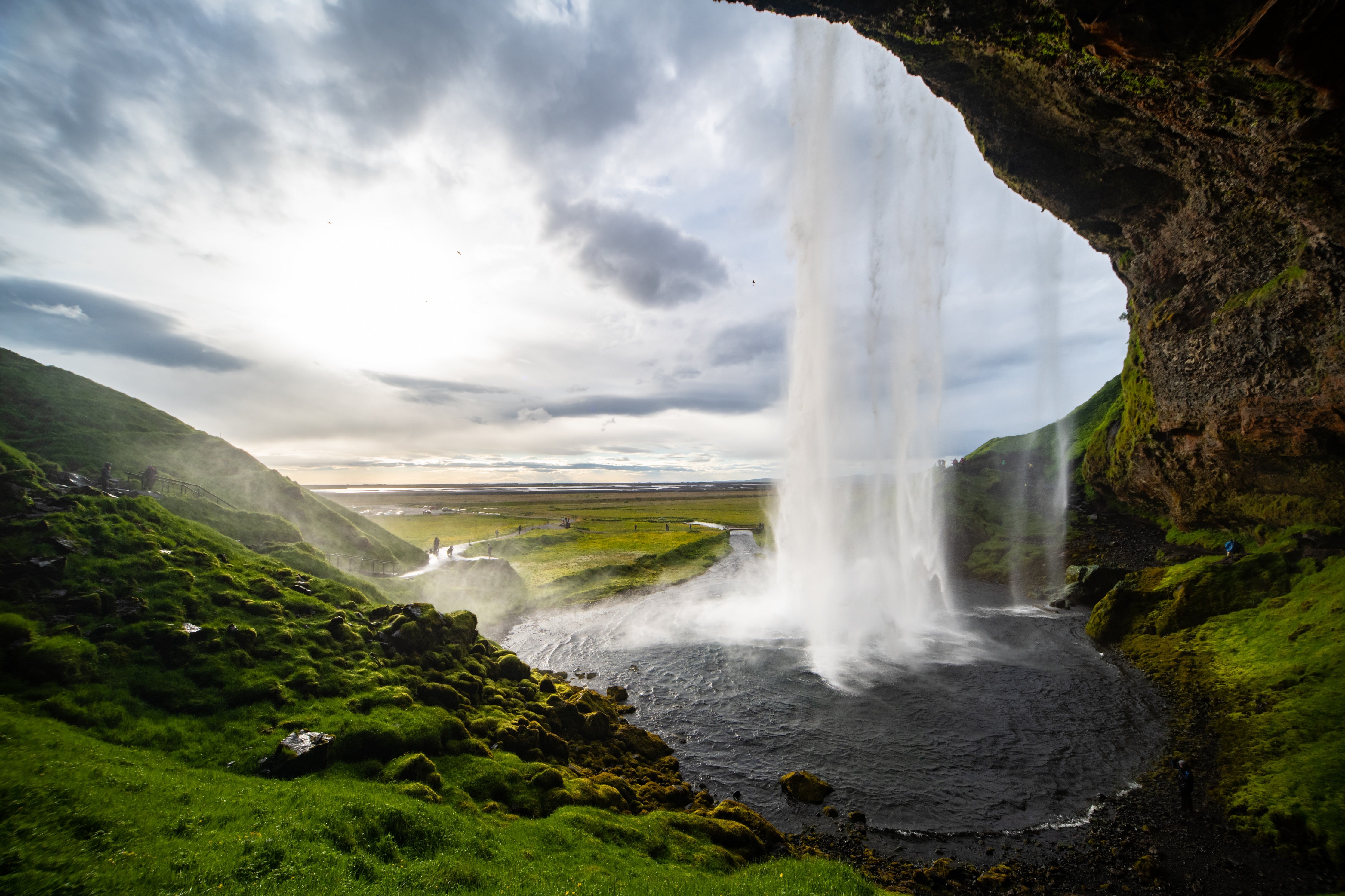 Waschbecken-Rückwand-Beeindruckender Wasserfall Island Panorama