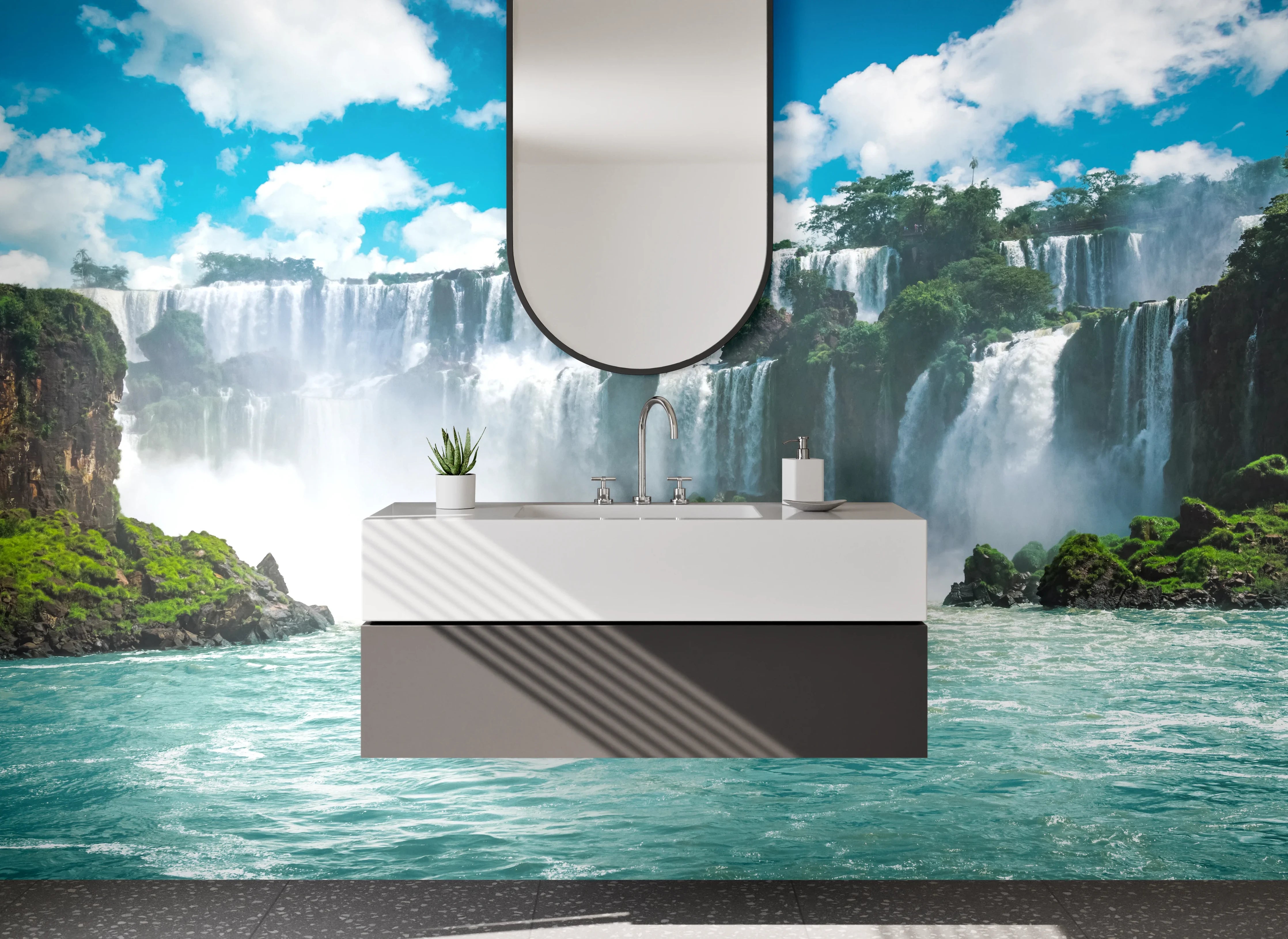 Waschbecken-Rückwand - Beeindruckender Wasserfall Naturmotiv