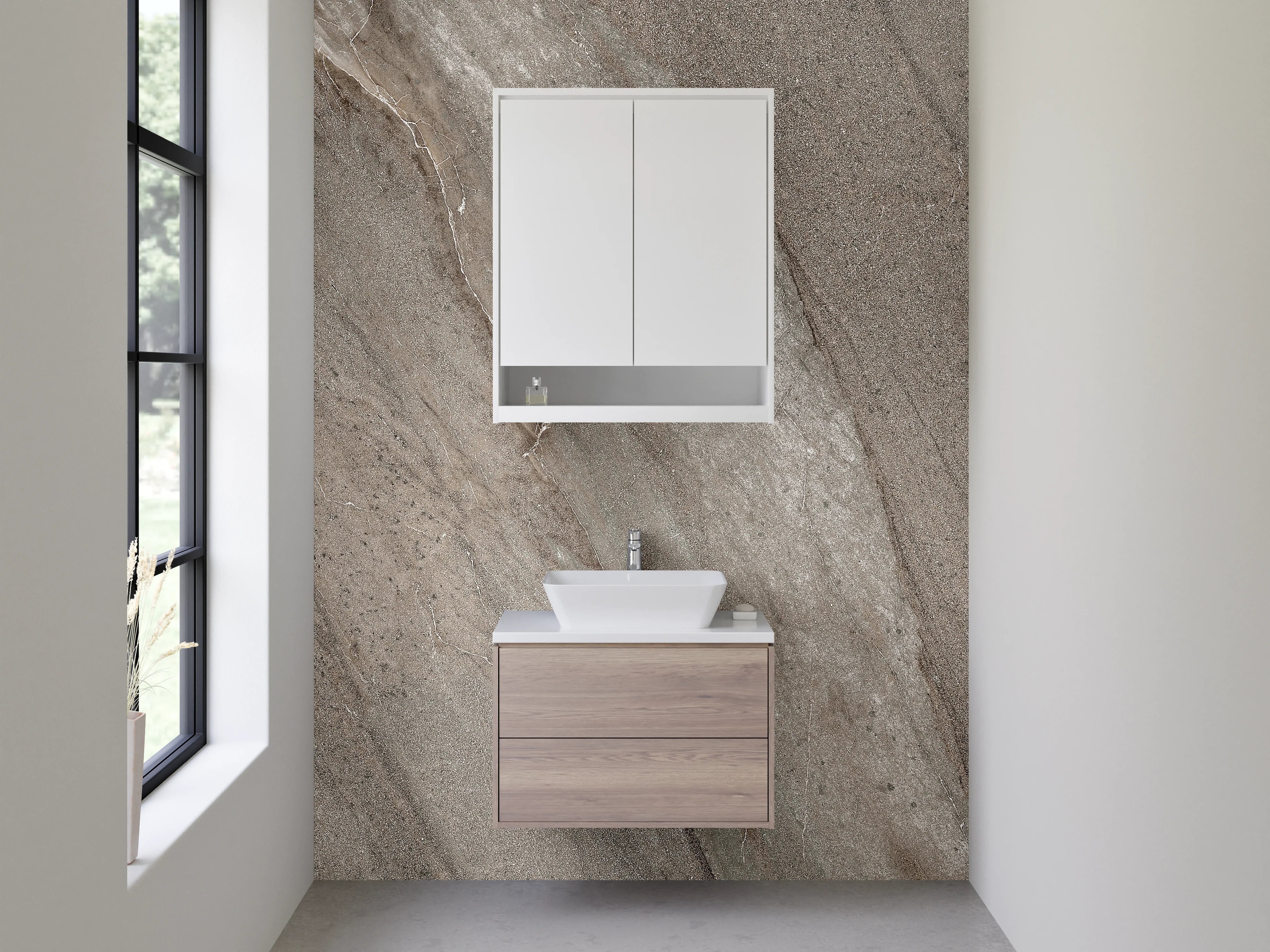 Waschbecken-Rückwand - Beige- und Grautöne Marmorstruktur