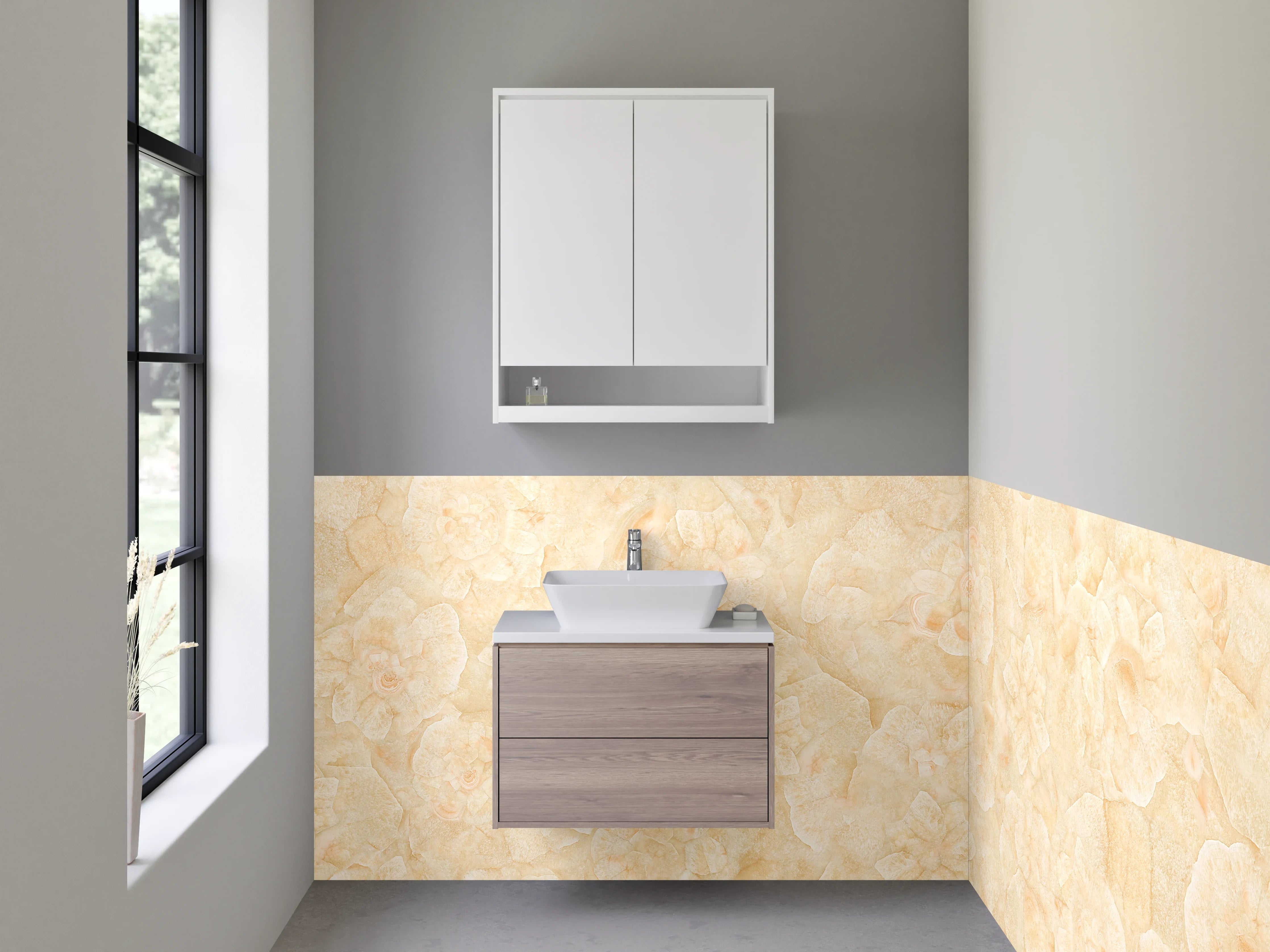 Waschbecken-Rückwand - Beige Blüten-Marmor Optik