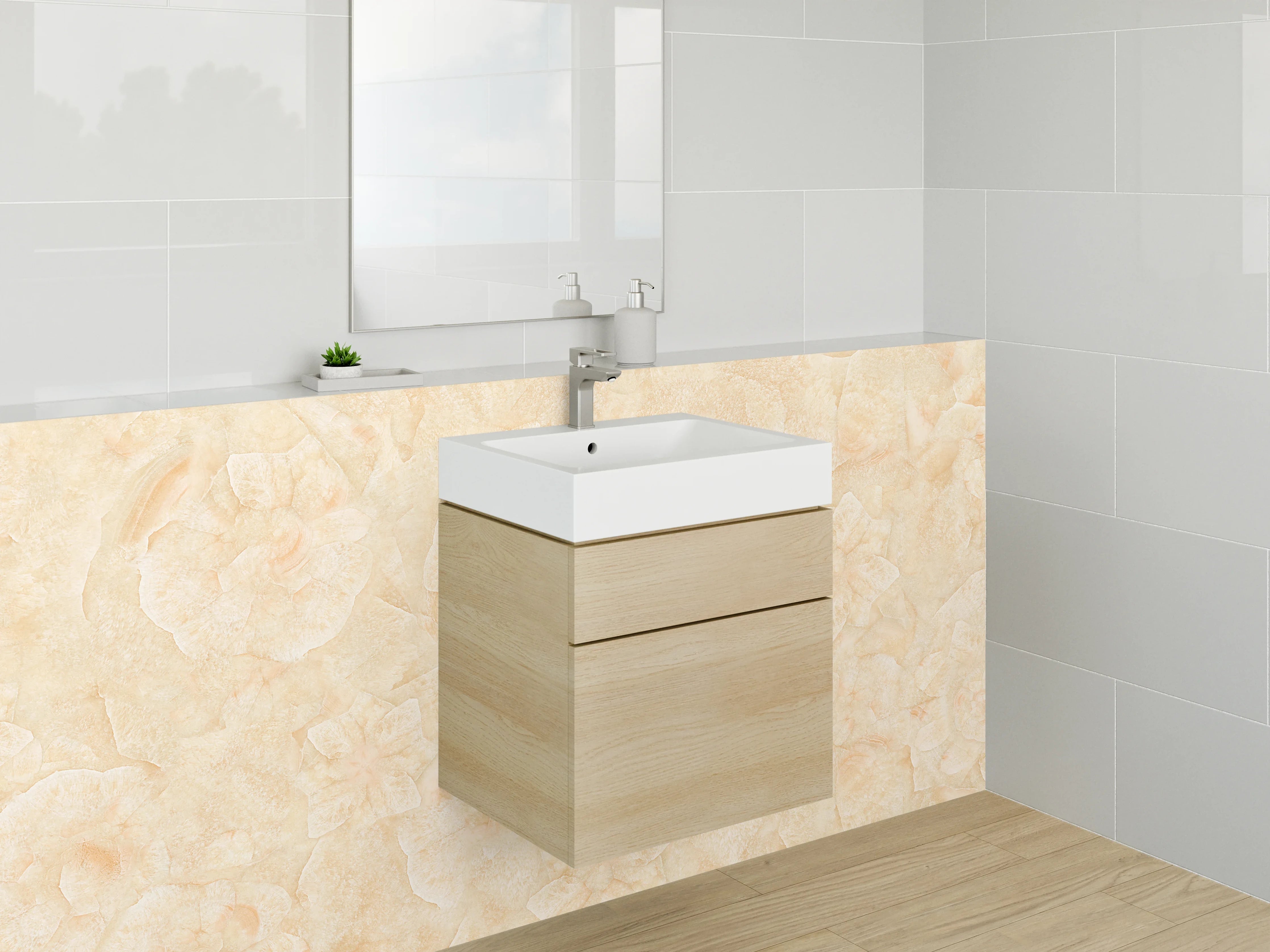 Waschbecken-Rückwand - Beige Blüten-Marmor Optik