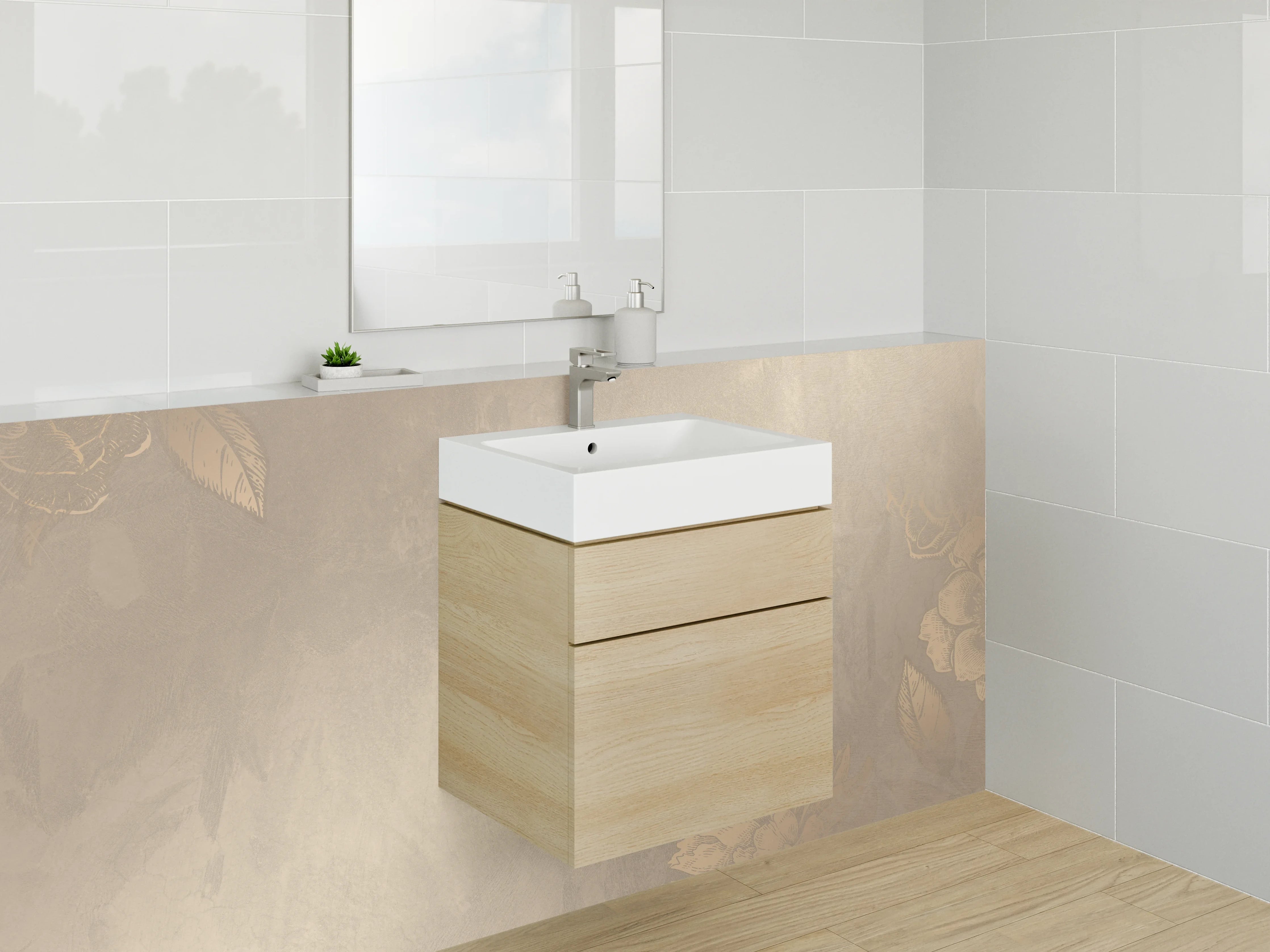 Waschbecken-Rückwand - Beige Blumen Vintage-Optik
