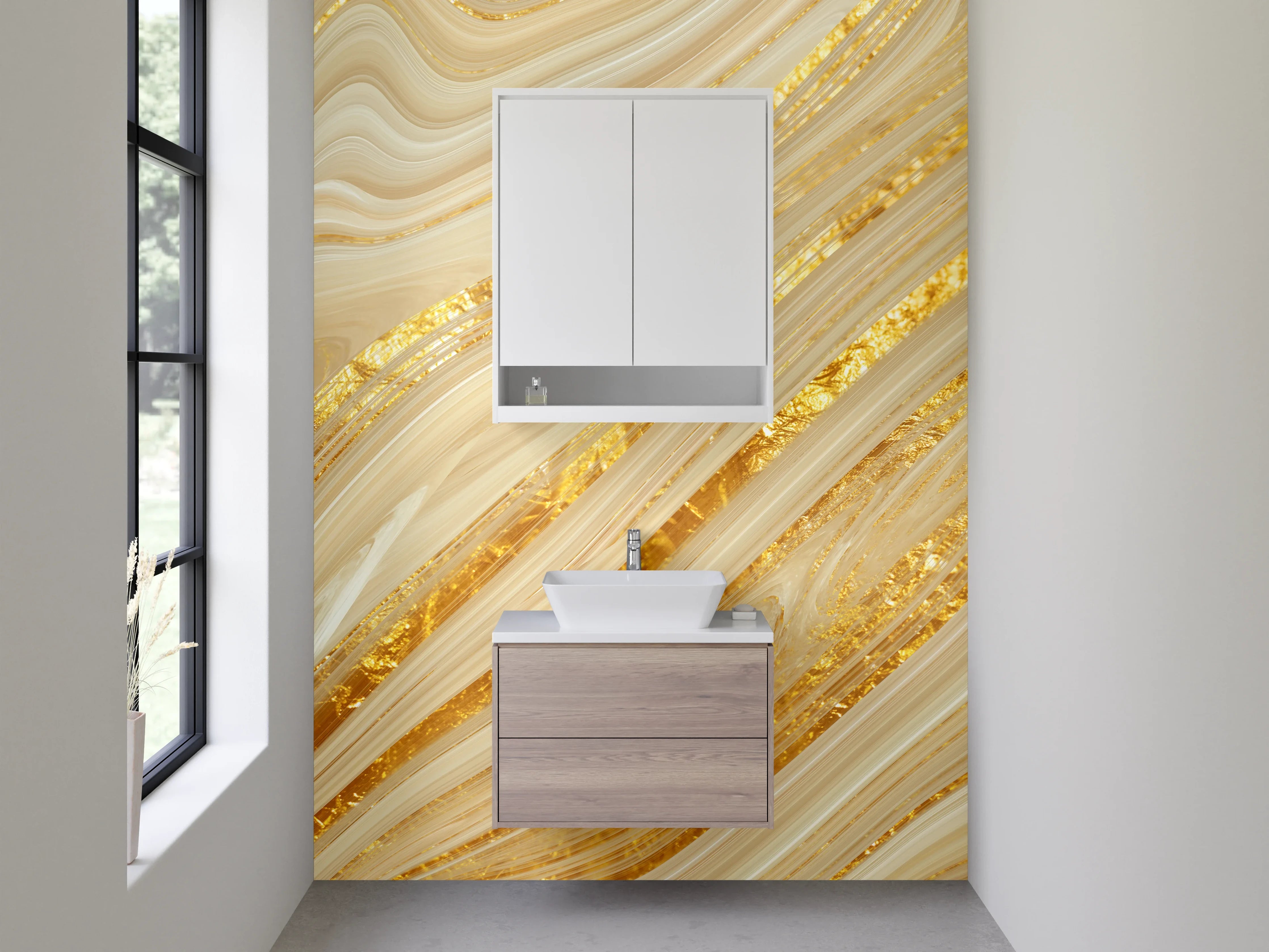 Waschbecken-Rückwand - Beige Gold Marmor Look