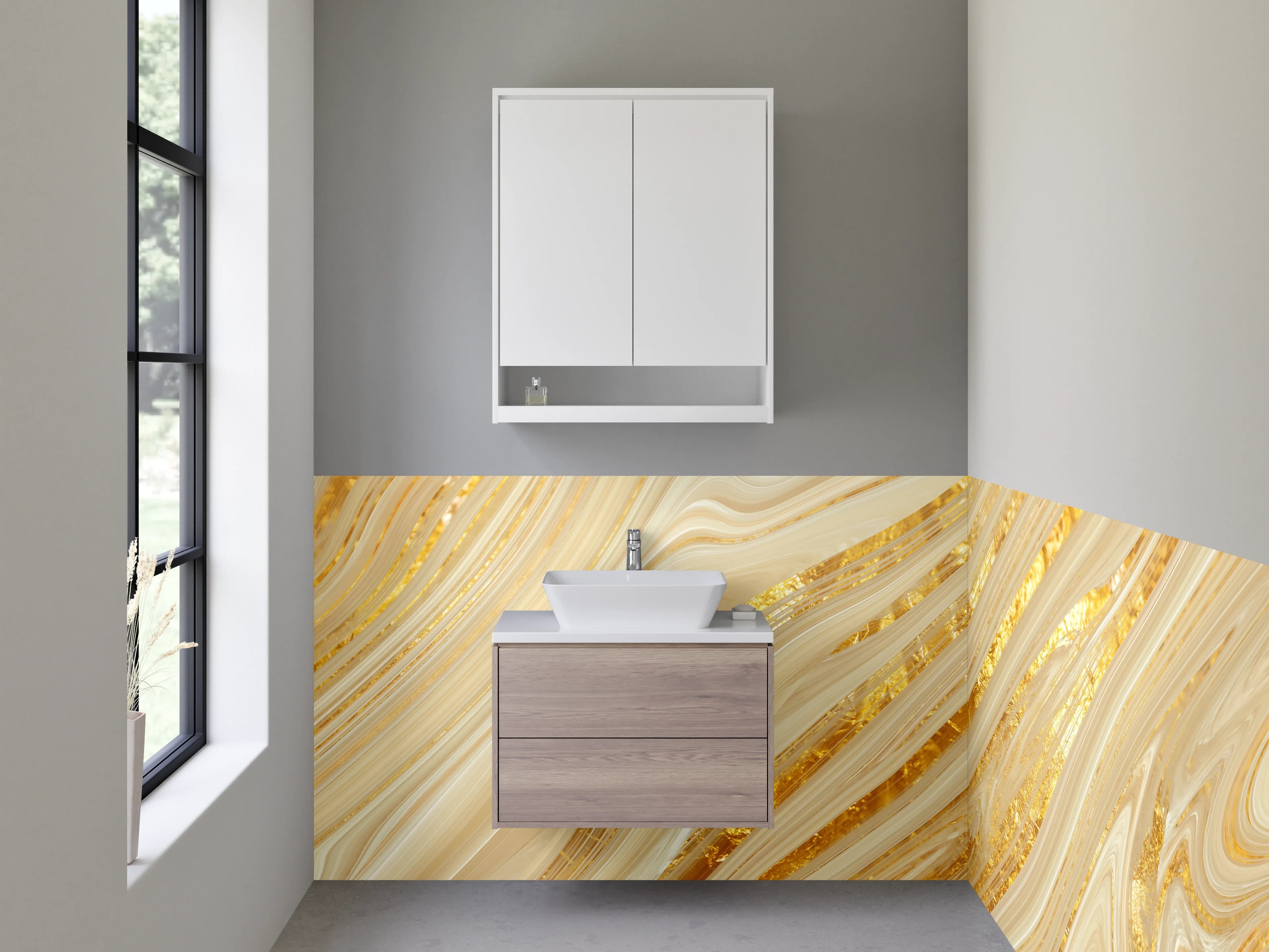 Waschbecken-Rückwand - Beige Gold Marmor Look
