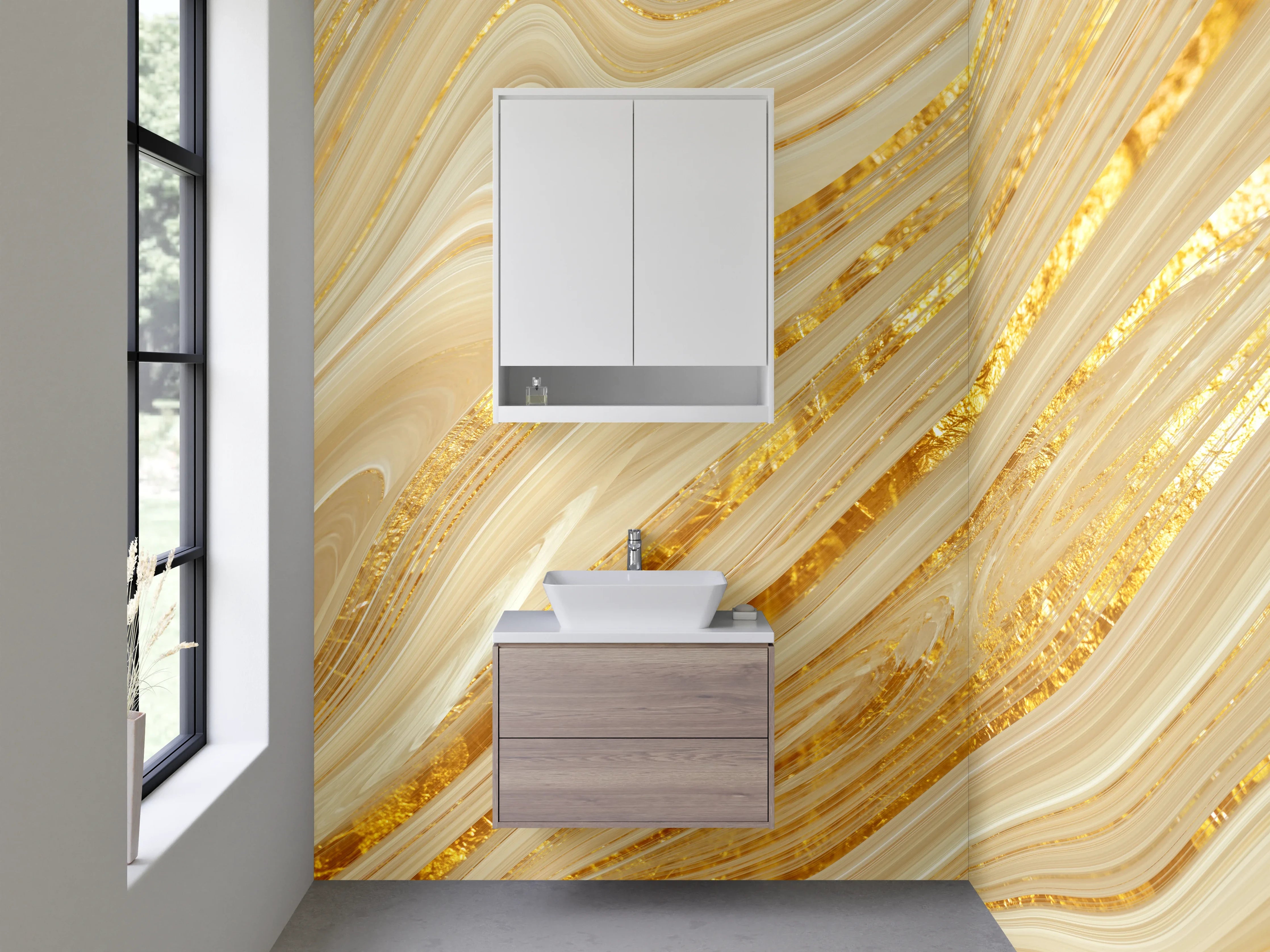 Waschbecken-Rückwand - Beige Gold Marmor Look