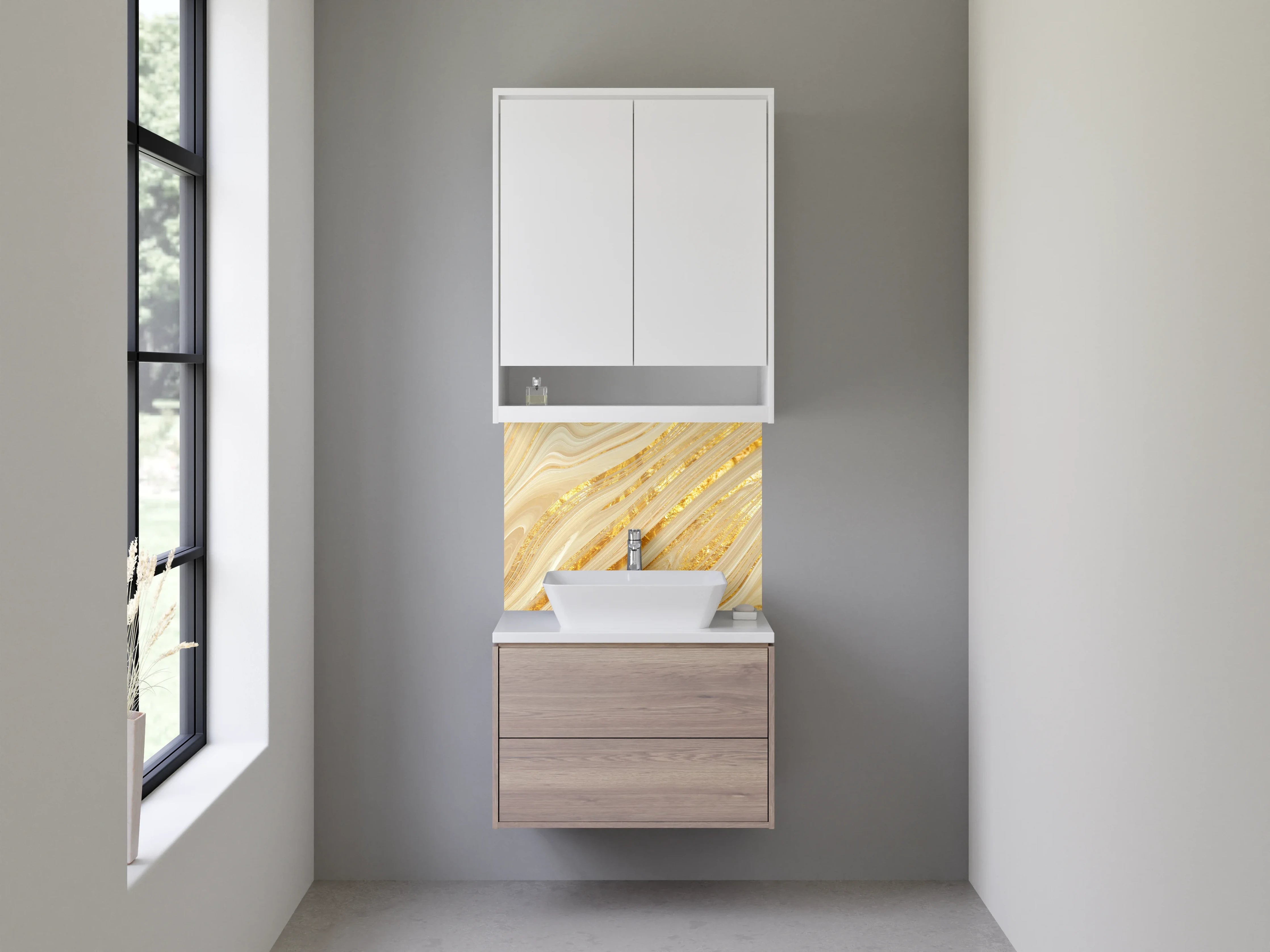 Waschbecken-Rückwand - Beige Gold Marmor Look
