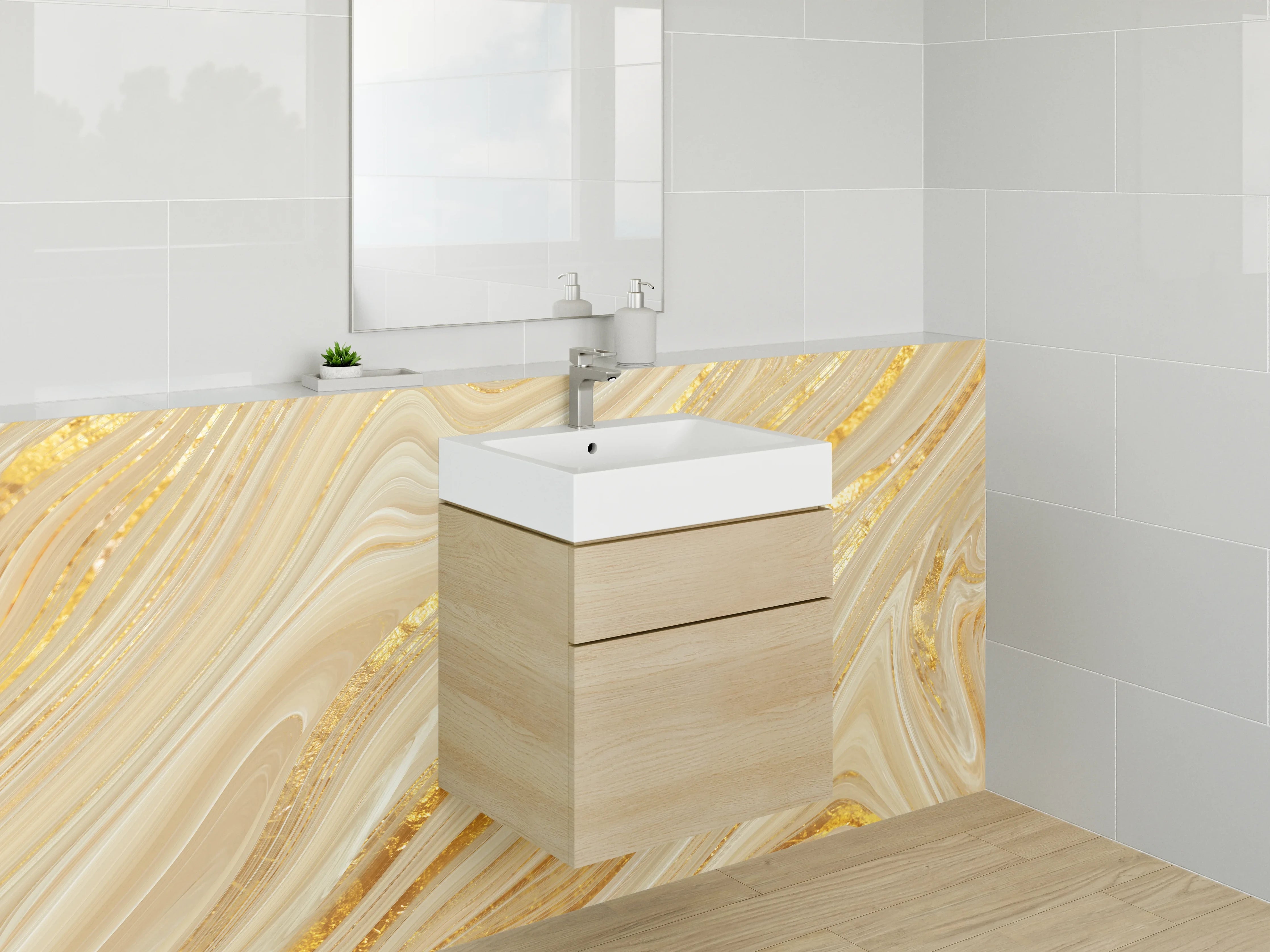 Waschbecken-Rückwand - Beige Gold Marmor Look
