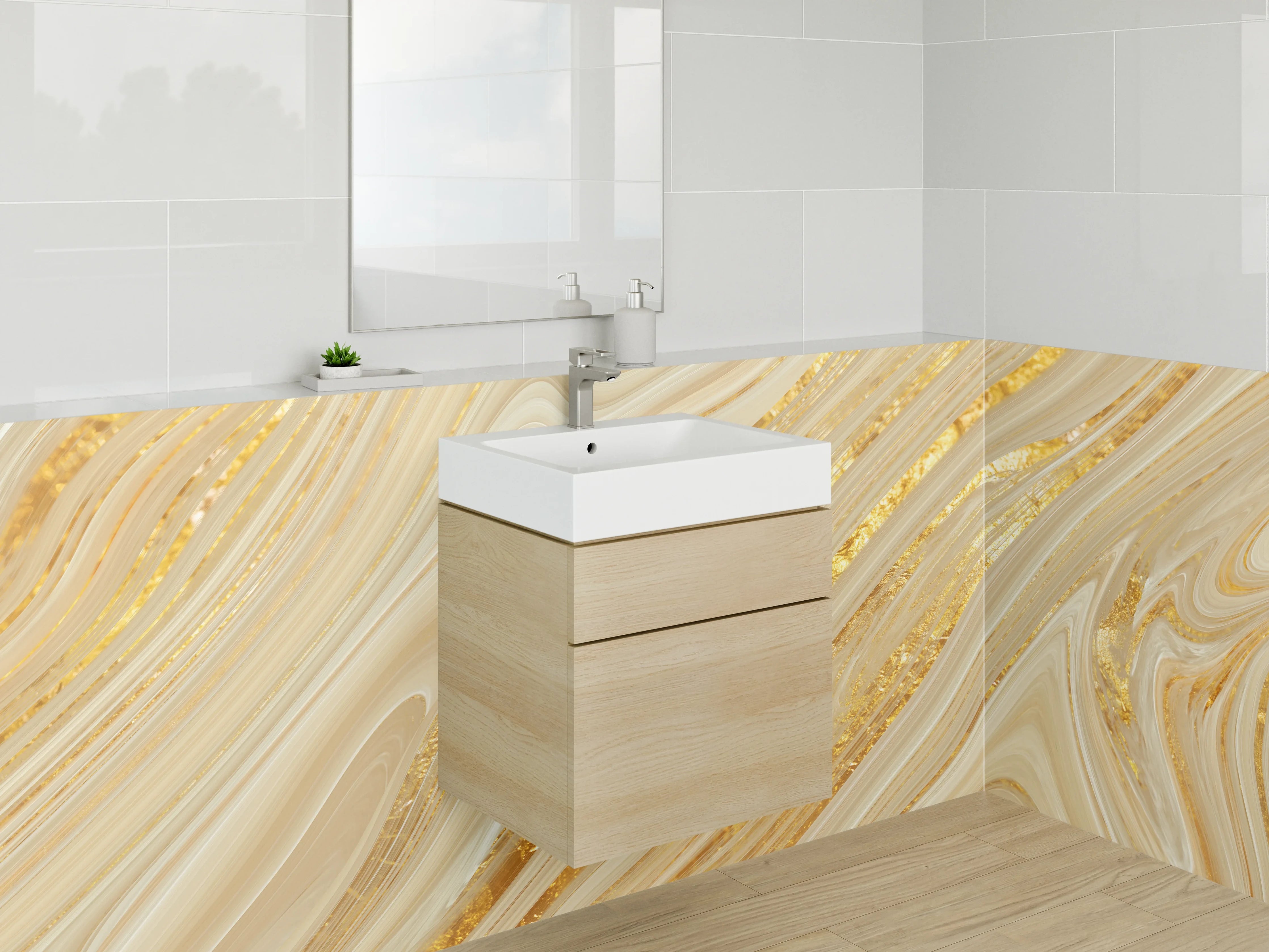 Waschbecken-Rückwand - Beige Gold Marmor Look