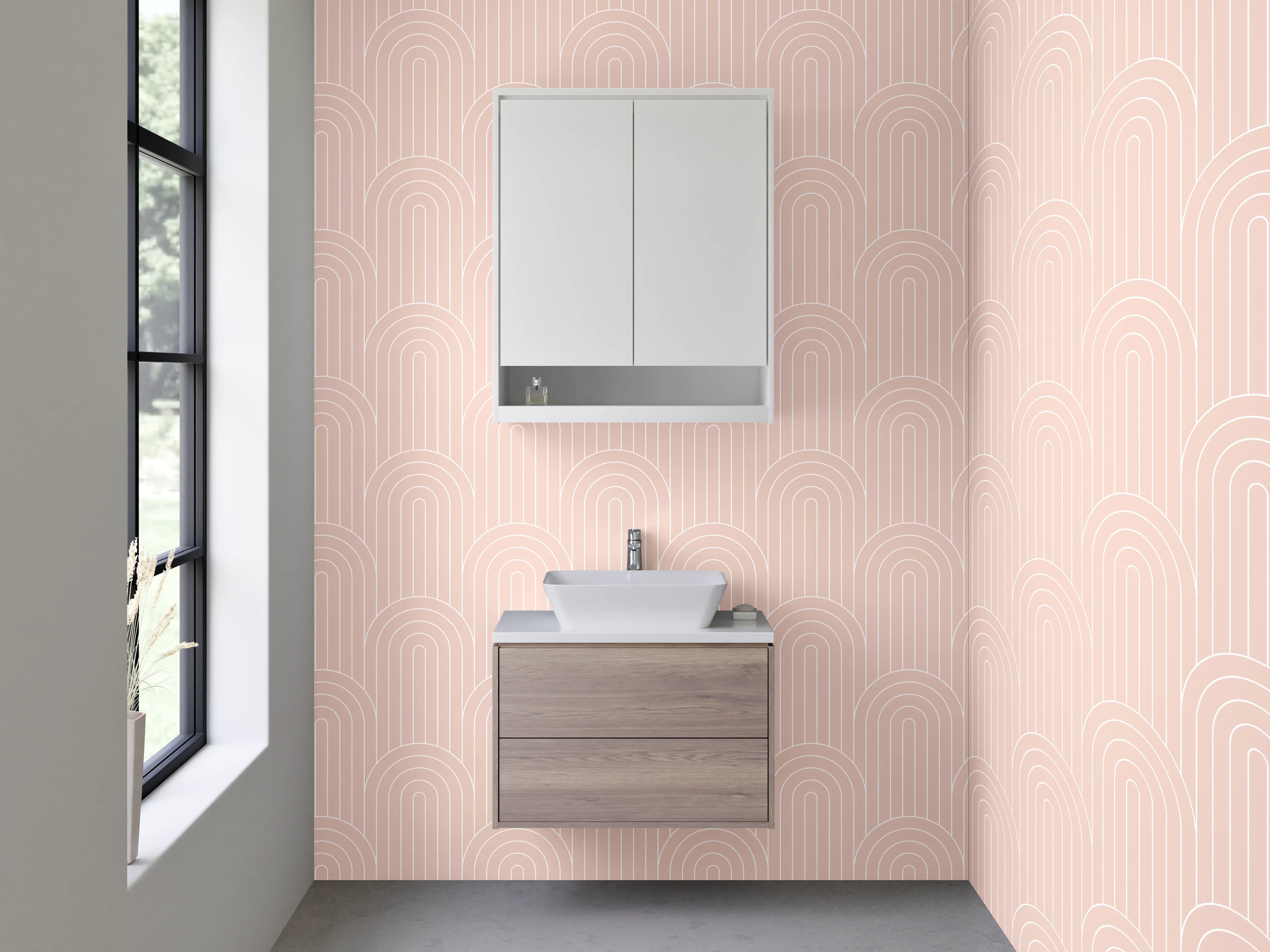 Waschbecken-Rückwand - Beige Grafikmuster Tapete