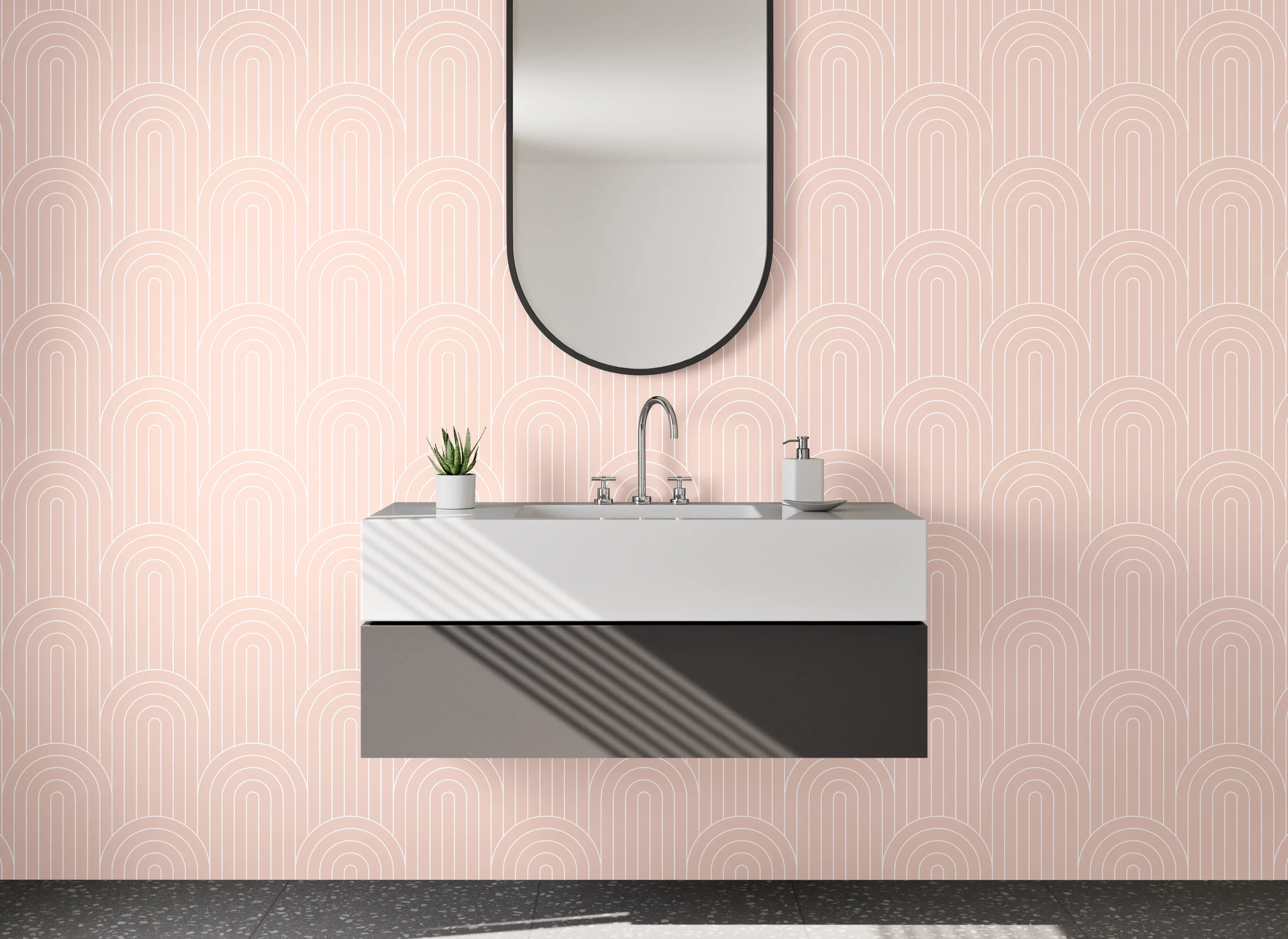 Waschbecken-Rückwand - Beige Grafikmuster Tapete