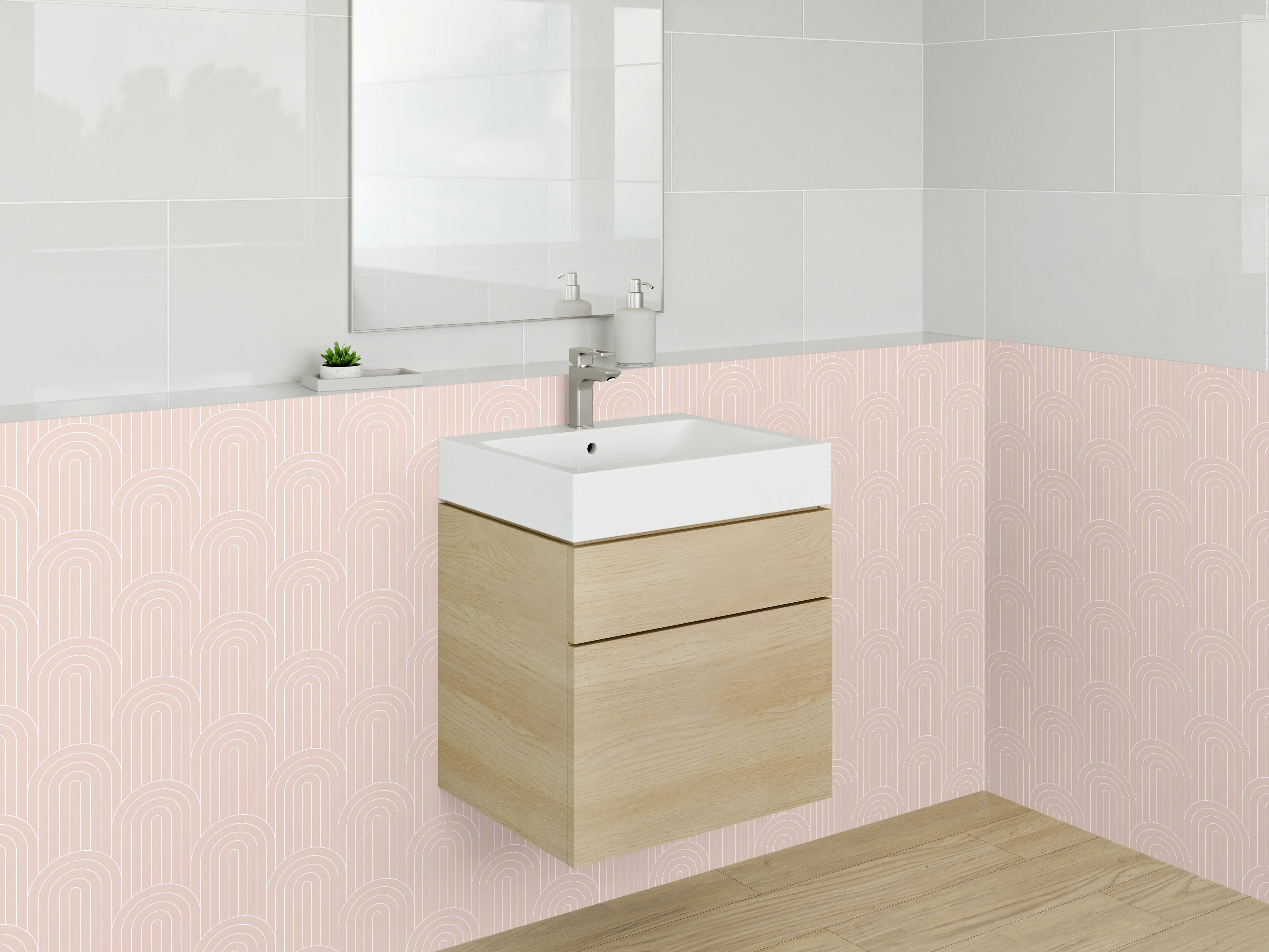 Waschbecken-Rückwand - Beige Grafikmuster Tapete