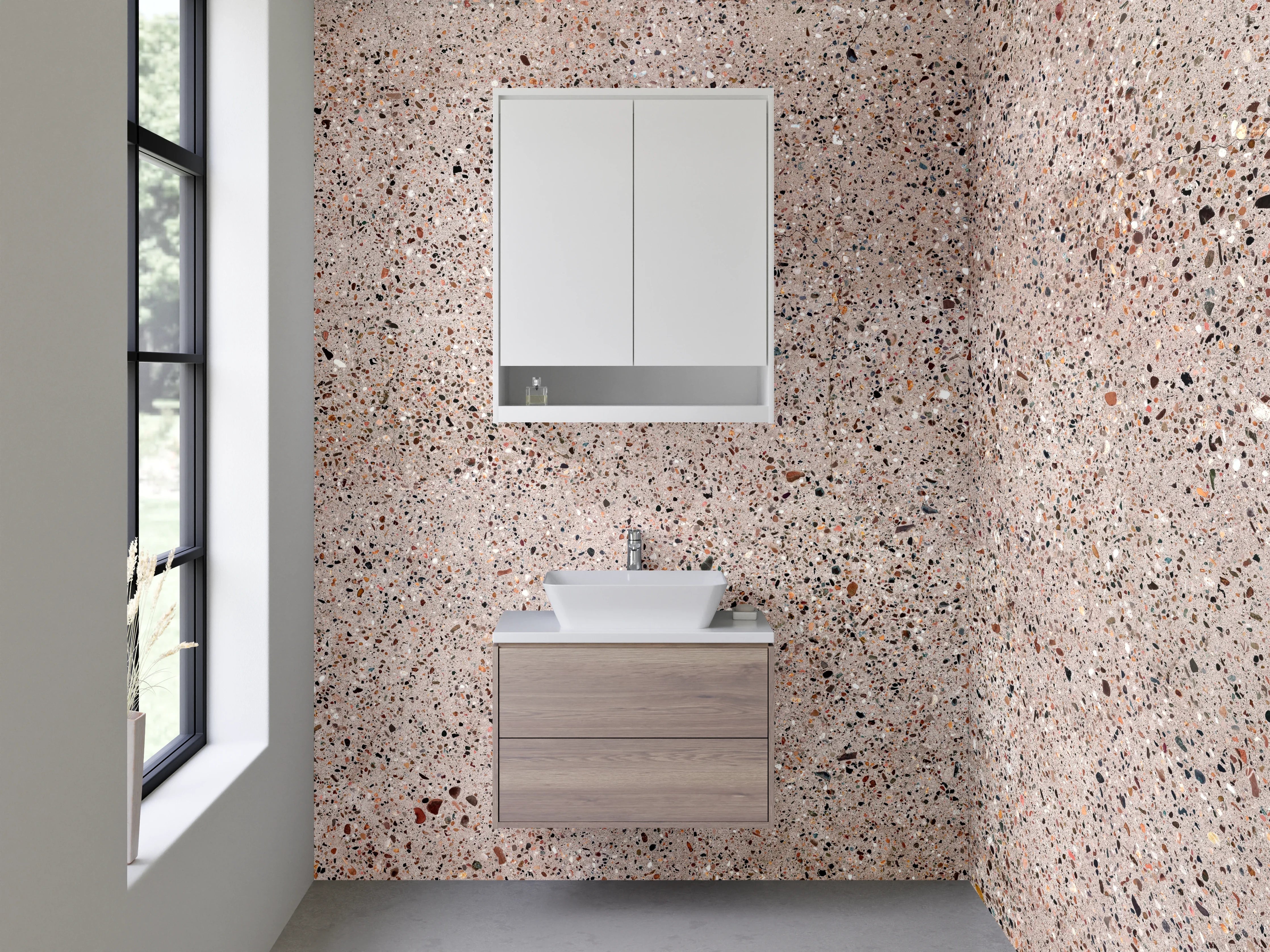 Waschbecken-Rückwand - Beige Granit Oberfläche Fliesenoptik