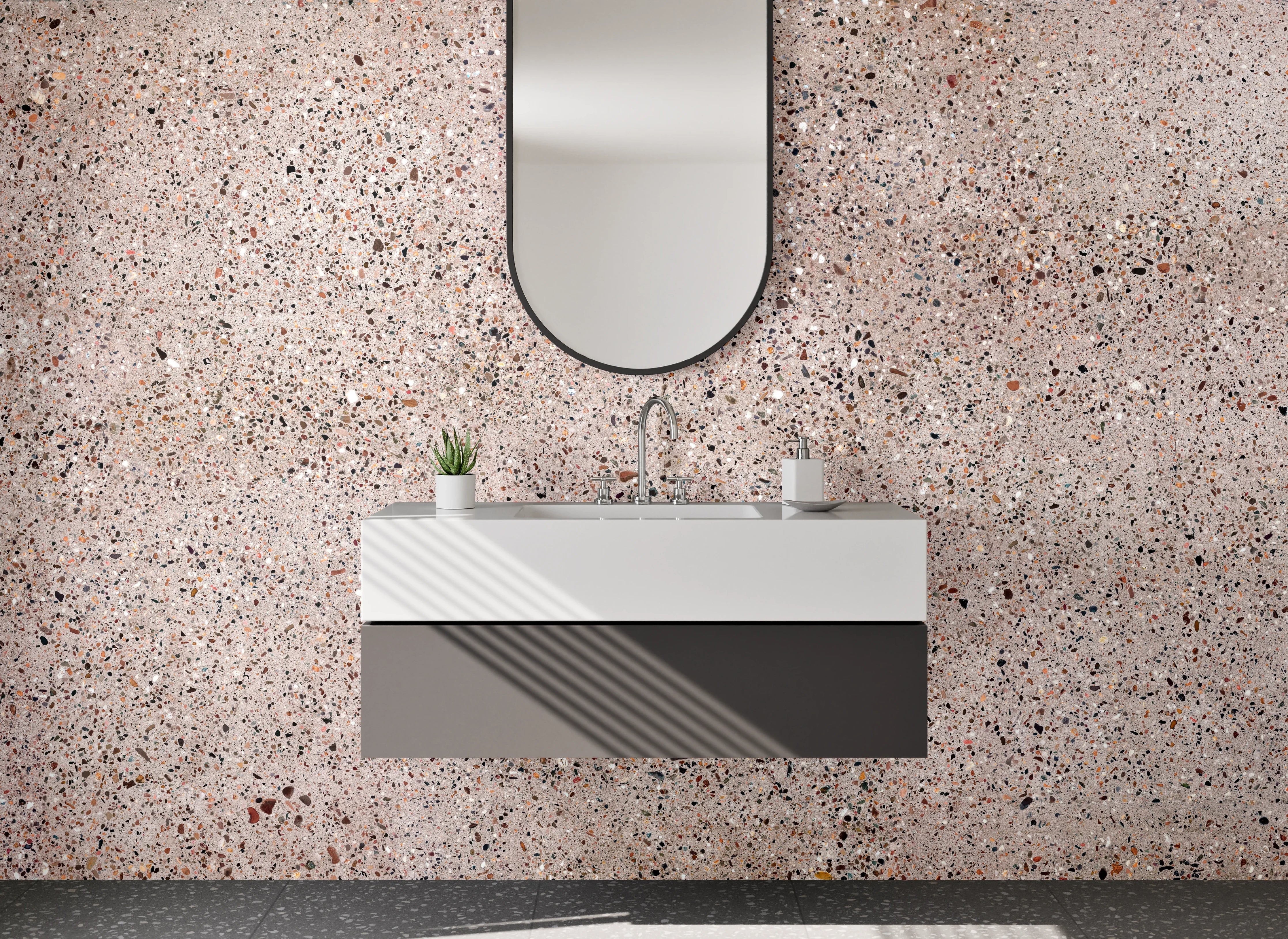 Waschbecken-Rückwand - Beige Granit Oberfläche Fliesenoptik