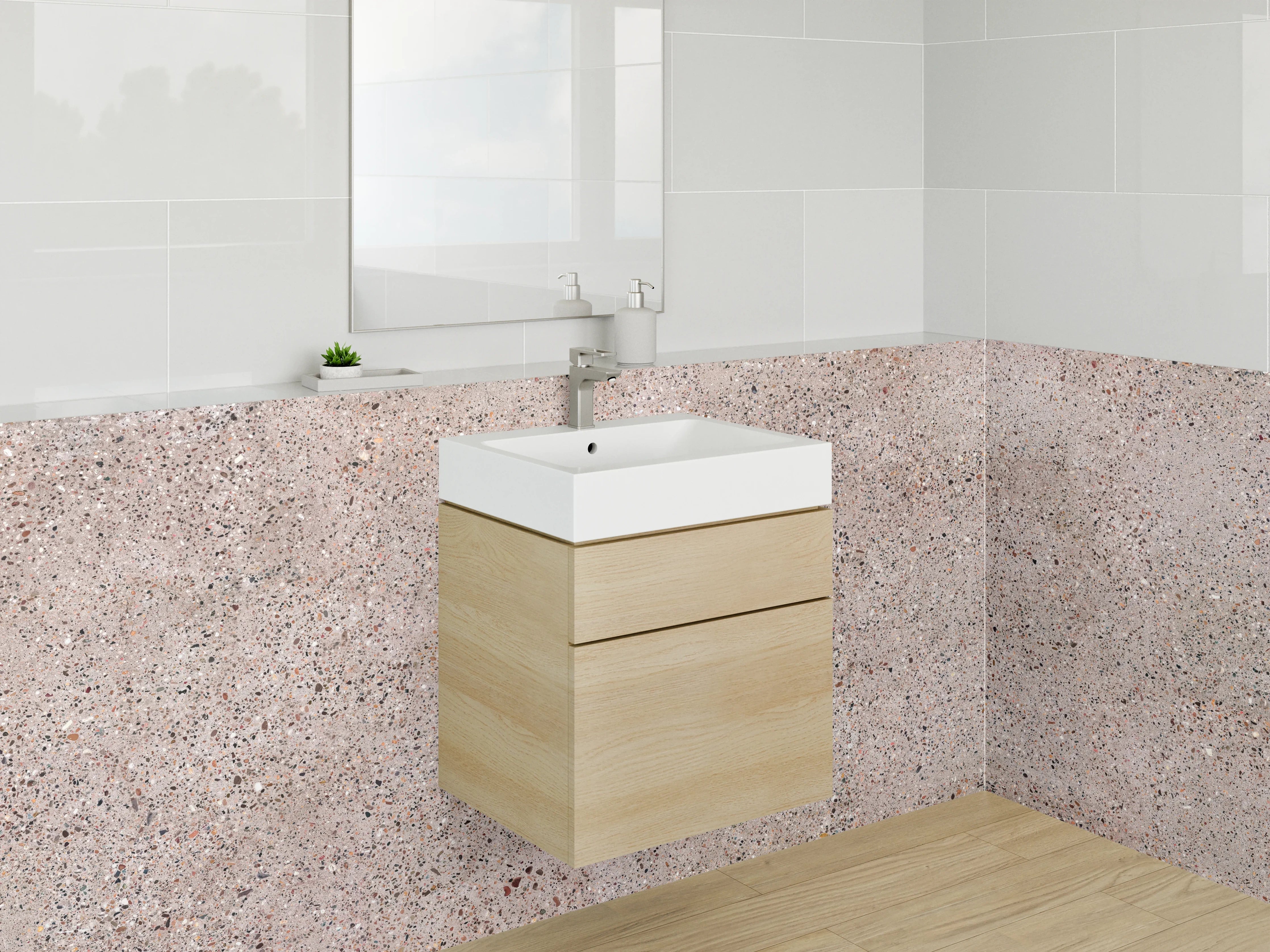 Waschbecken-Rückwand - Beige Granit Oberfläche Fliesenoptik
