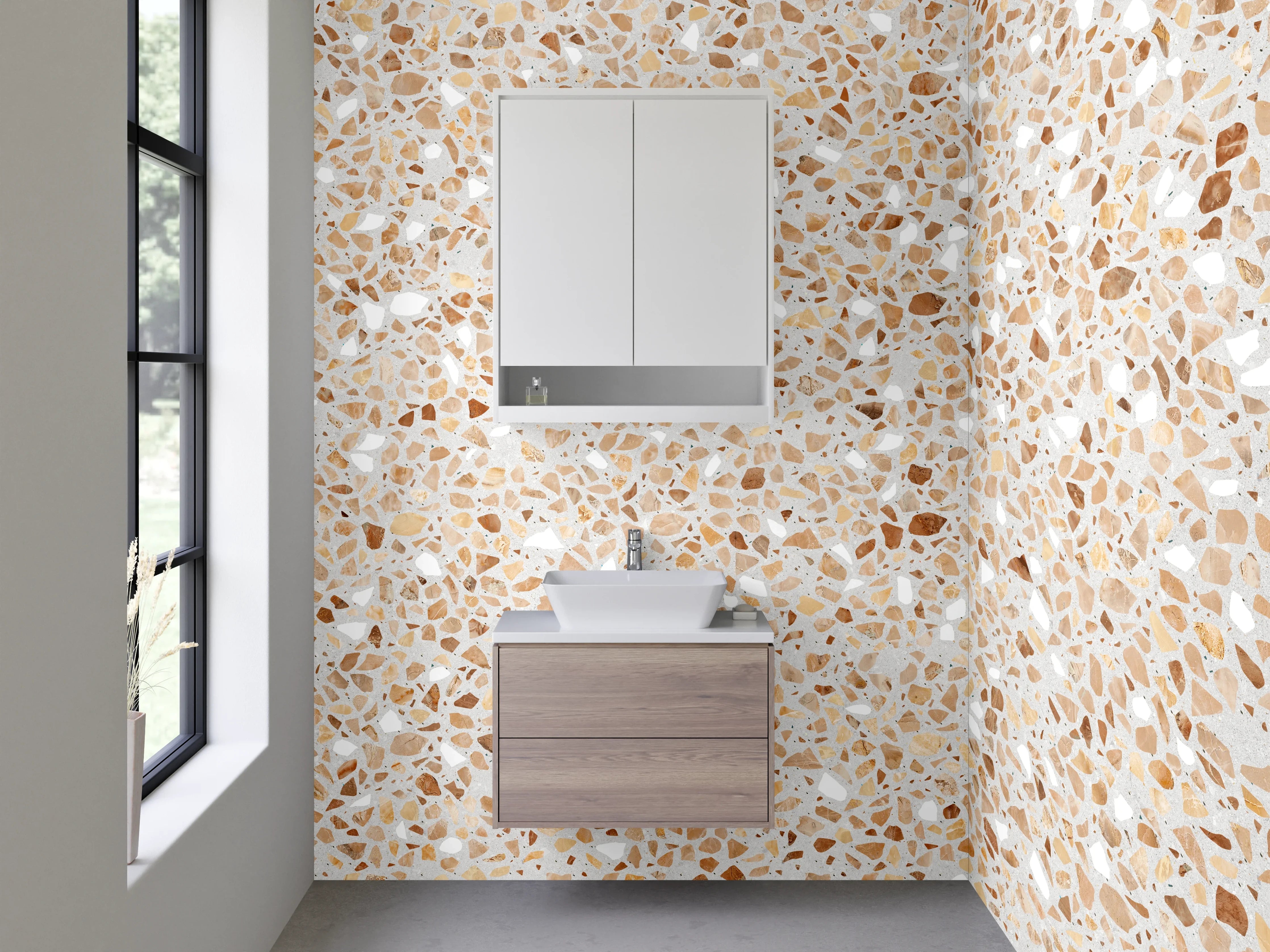 Waschbecken-Rückwand - Beige Granit-Optik mit Feinstaub-Struktur