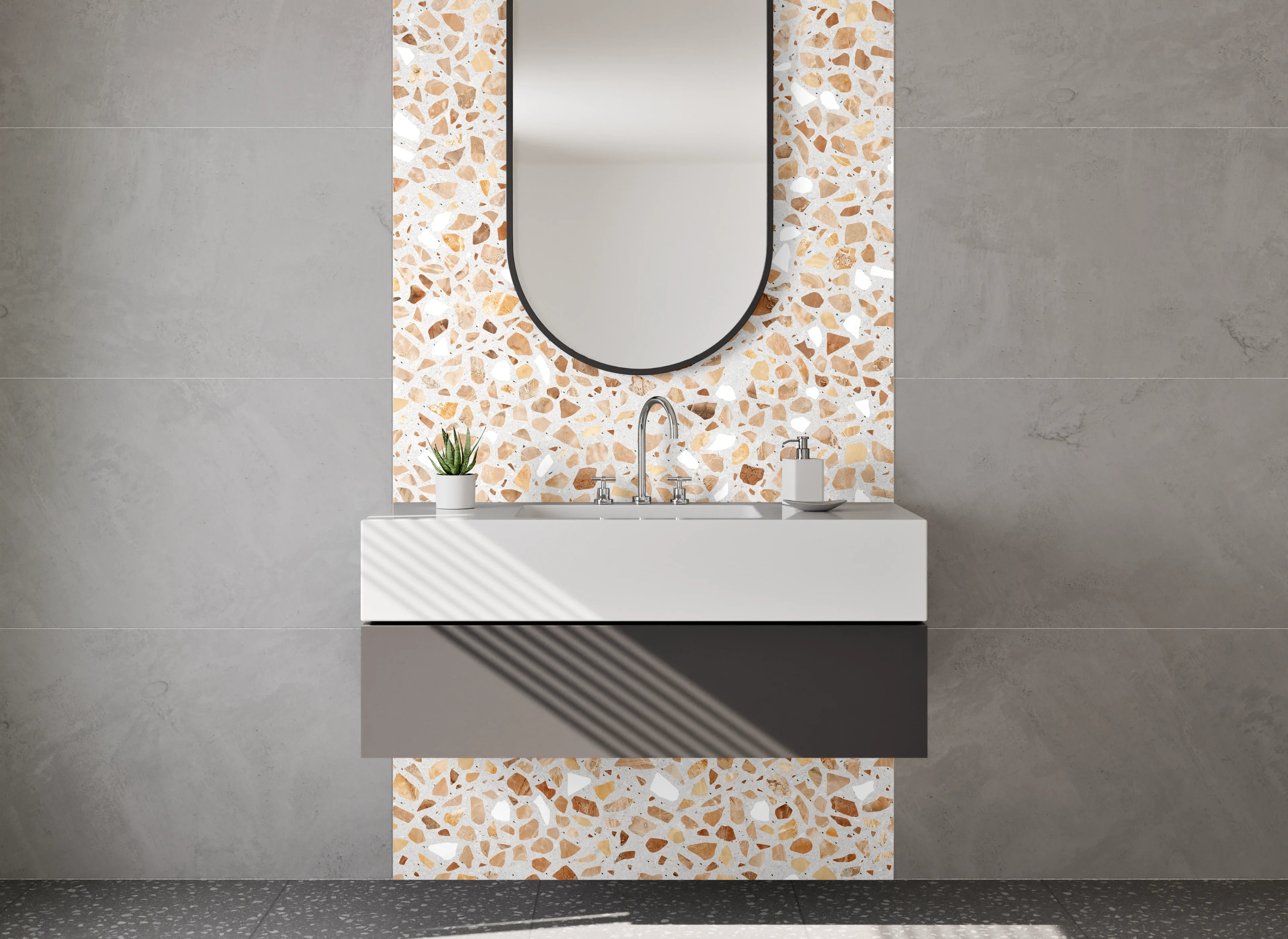 Waschbecken-Rückwand - Beige Granit-Optik mit Feinstaub-Struktur