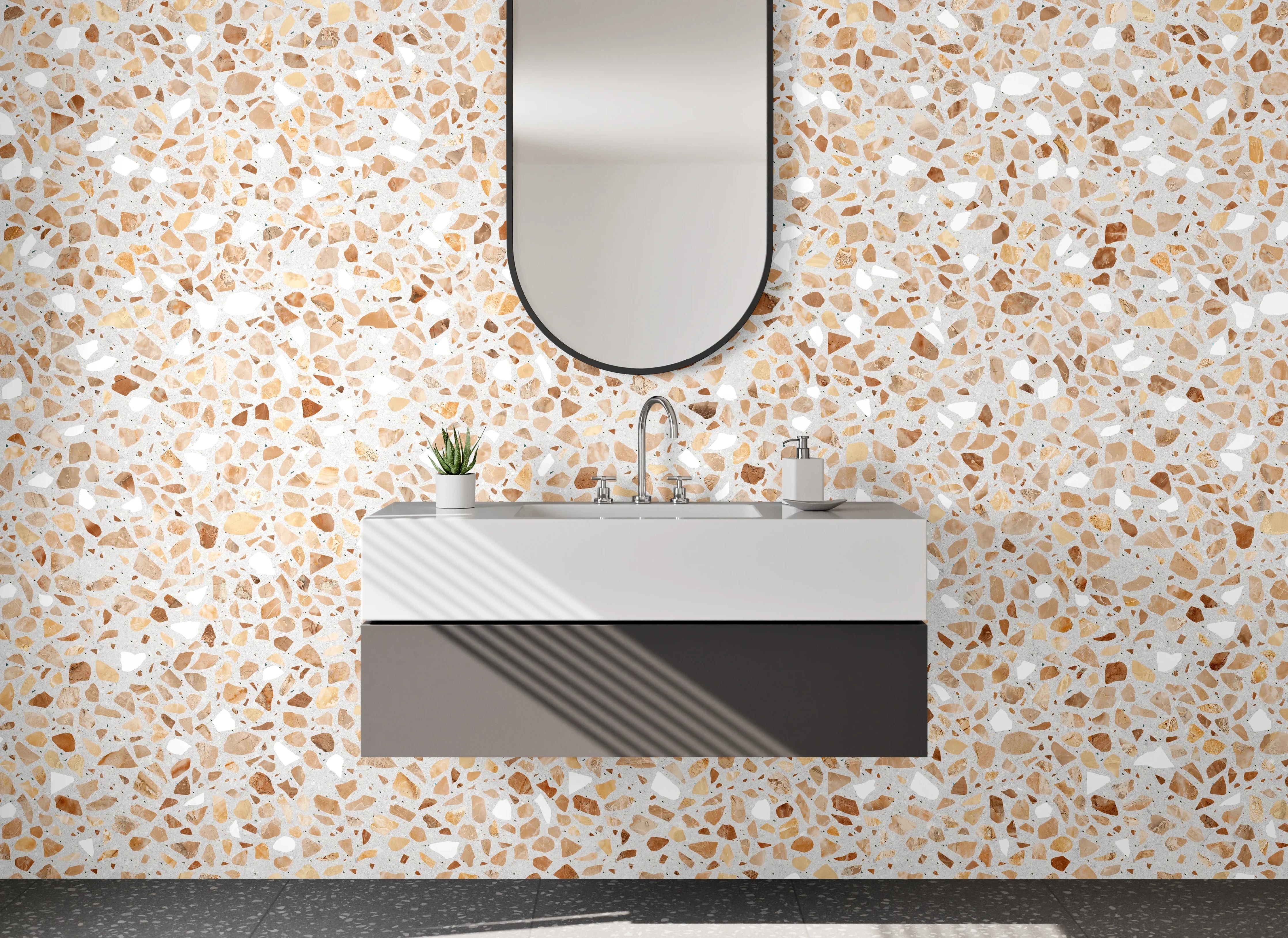 Waschbecken-Rückwand - Beige Granit-Optik mit Feinstaub-Struktur